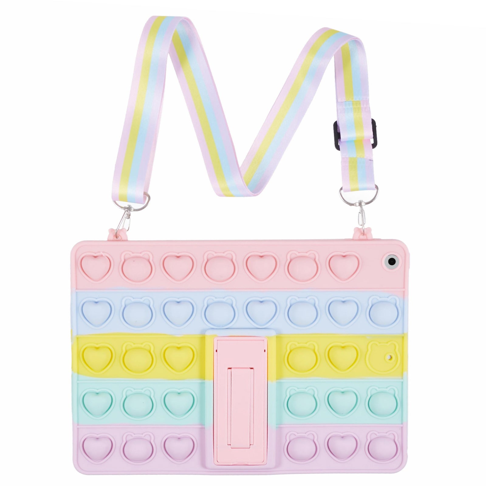 For iPad 10.2 (2021) / (2020) / (2019) Silicone Case with Shoulder Strap Kickstand Push Pop Fidget Toy Cover