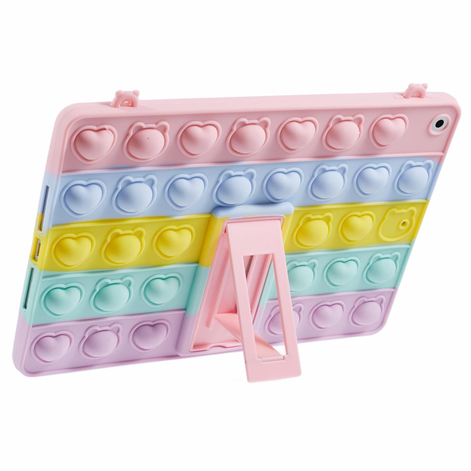 For iPad 10.2 (2021) / (2020) / (2019) Silicone Case with Shoulder Strap Kickstand Push Pop Fidget Toy Cover