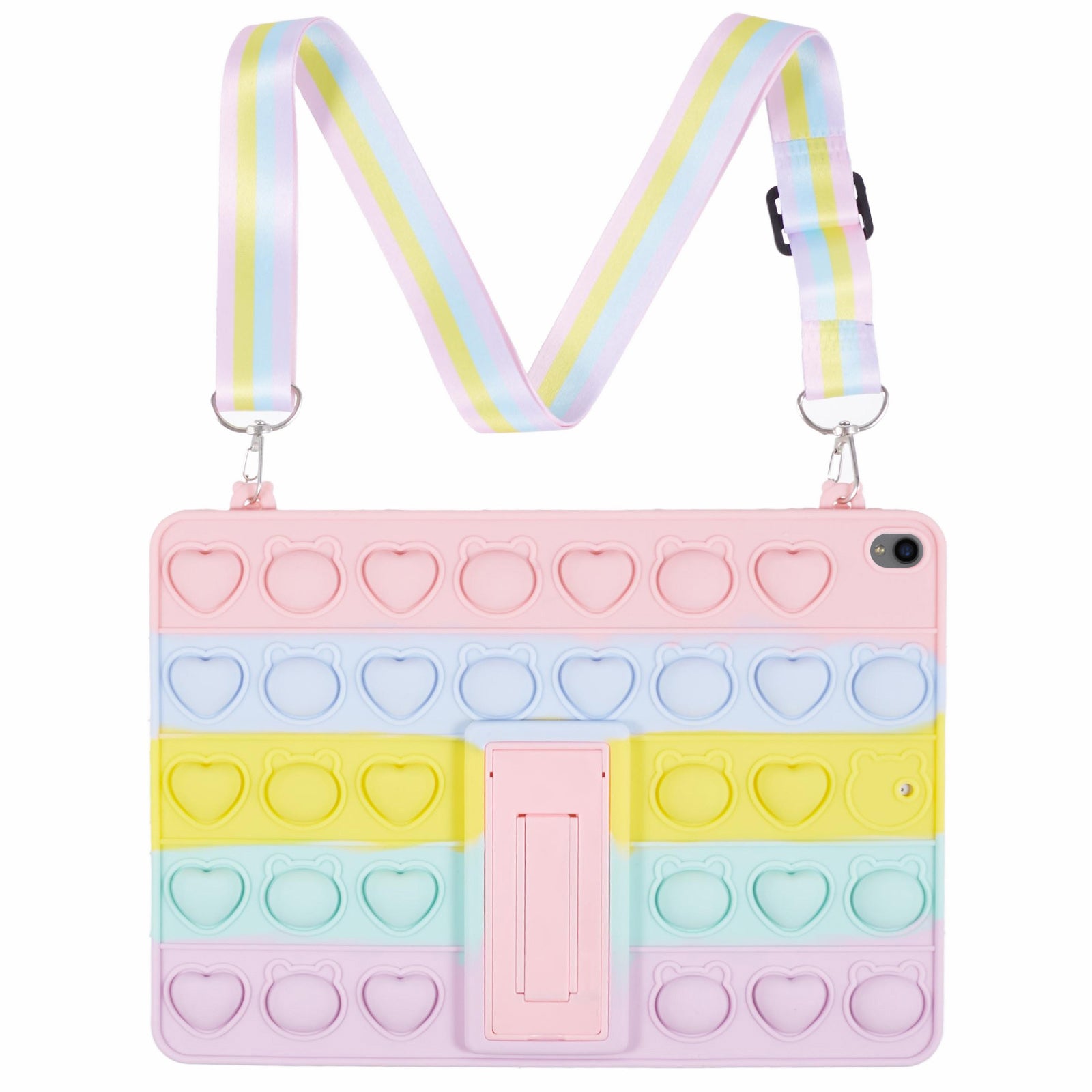 For iPad Air 10.5 inch (2019) / Pro 10.5-inch (2017) Case with Shoulder Strap Kickstand Push Pop Silicone Cover