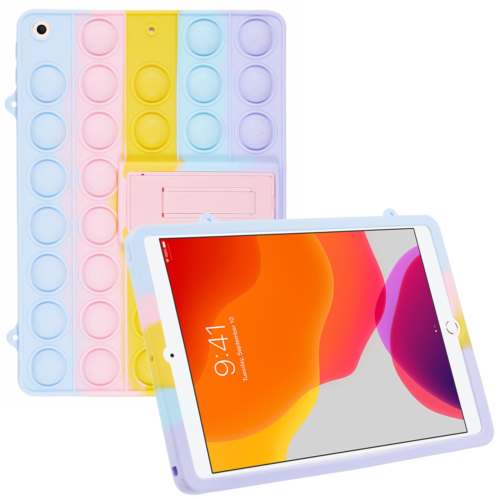 For iPad 10.2 (2021) / (2020) / (2019) Silicone Case Fidget Toy Puppet Poppet Push Bubble Kickstand Tablet Cover