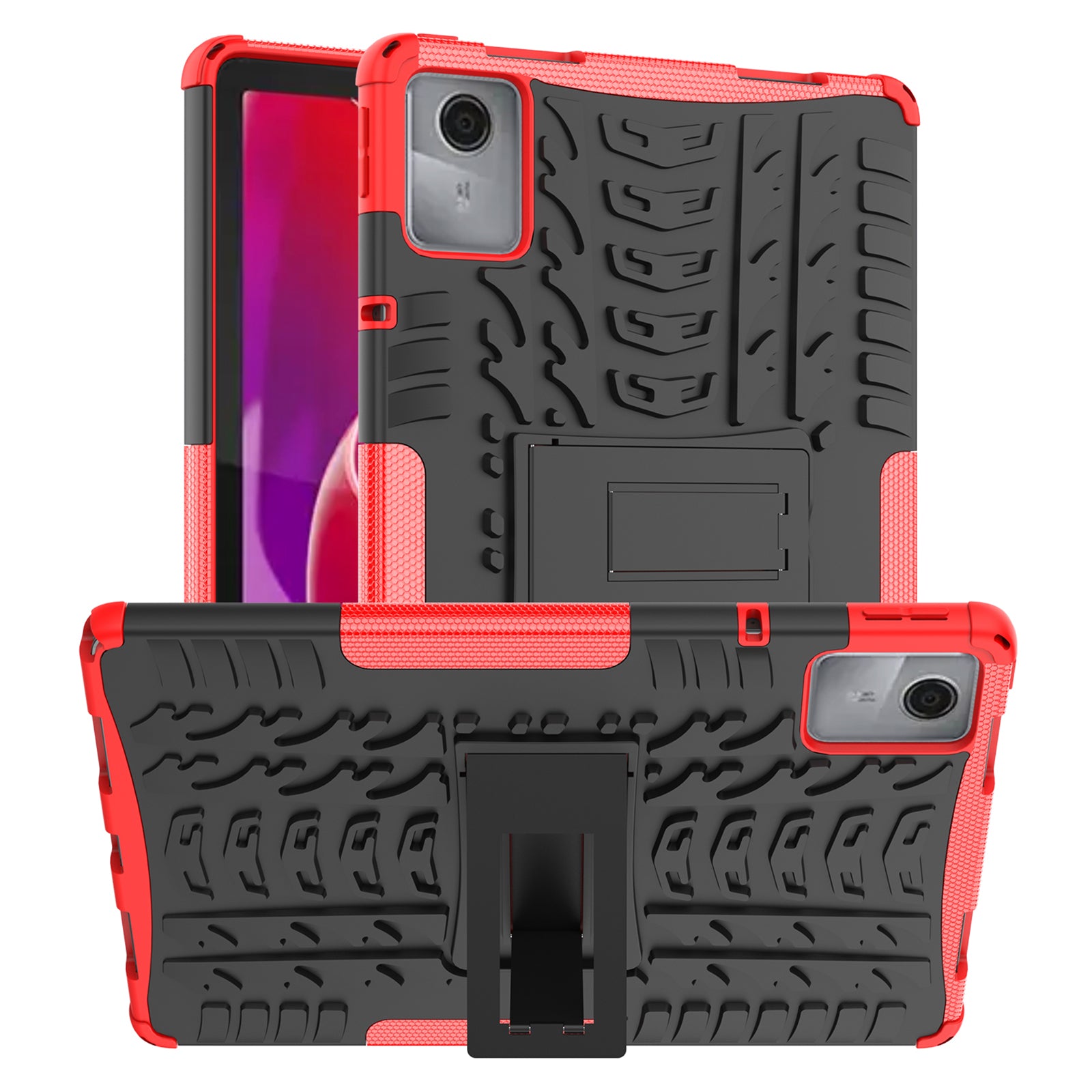 For Lenovo Tab M11 / Xiaoxin Pad 11 2024 Case Tire Texture Shockproof TPU+PC Tablet Cover with Kickstand