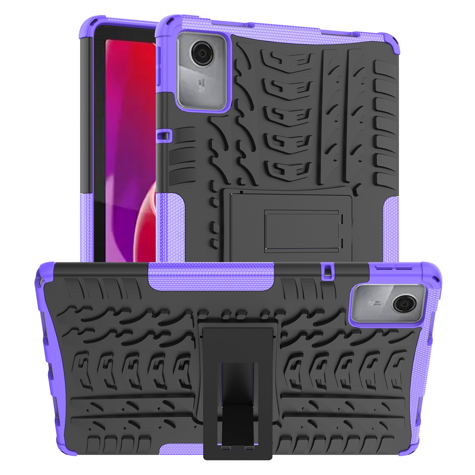 For Lenovo Tab M11 / Xiaoxin Pad 11 2024 Case Tire Texture Shockproof TPU+PC Tablet Cover with Kickstand
