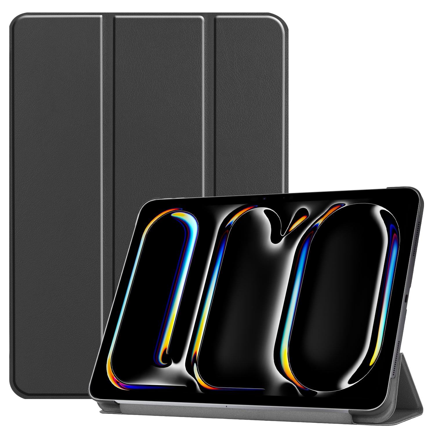 For iPad Pro 11 (2024) Case PC+PU Auto Wake Sleep Tablet Shell with Tri-fold Stand
