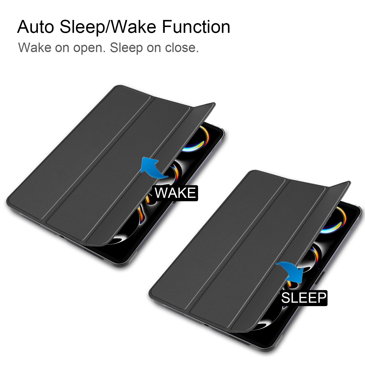 For iPad Pro 11 (2024) Case PC+PU Auto Wake Sleep Tablet Shell with Tri-fold Stand