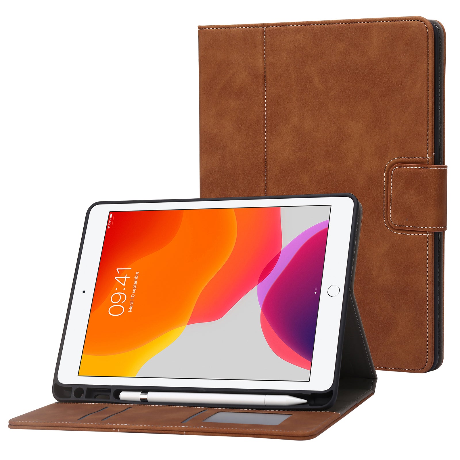 For iPad Air (2013) / Air 2 / iPad 9.7-inch (2017) / (2018) Tablet Case Wallet Leather Flip Cover with Pens Slot