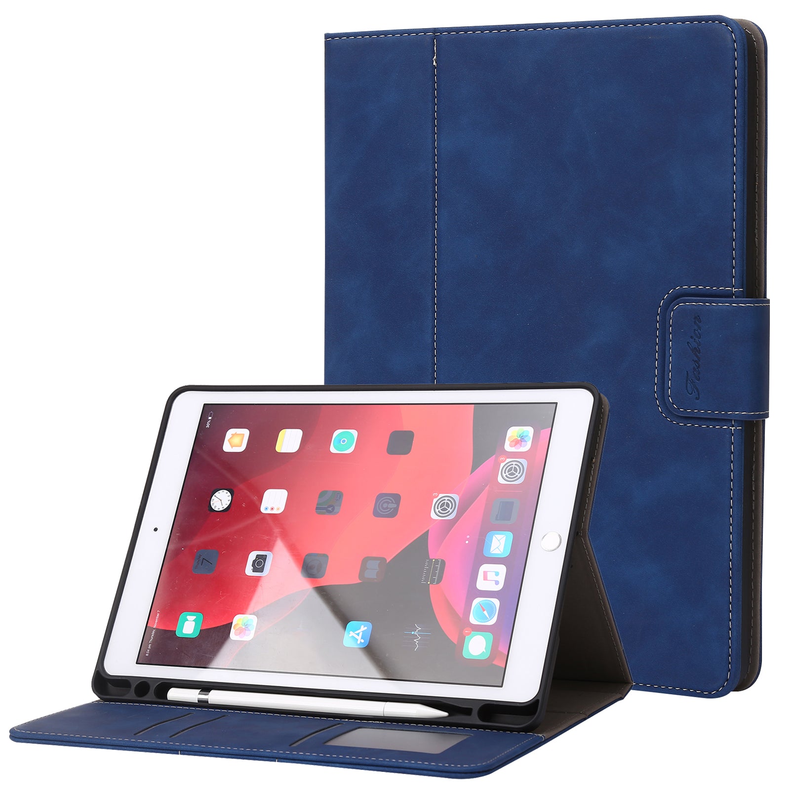 For iPad 10.2 (2021) / (2019) / (2020) / Air 10.5 inch (2019) Case Wallet Calf Texture Tablet Cover with Pens Slot