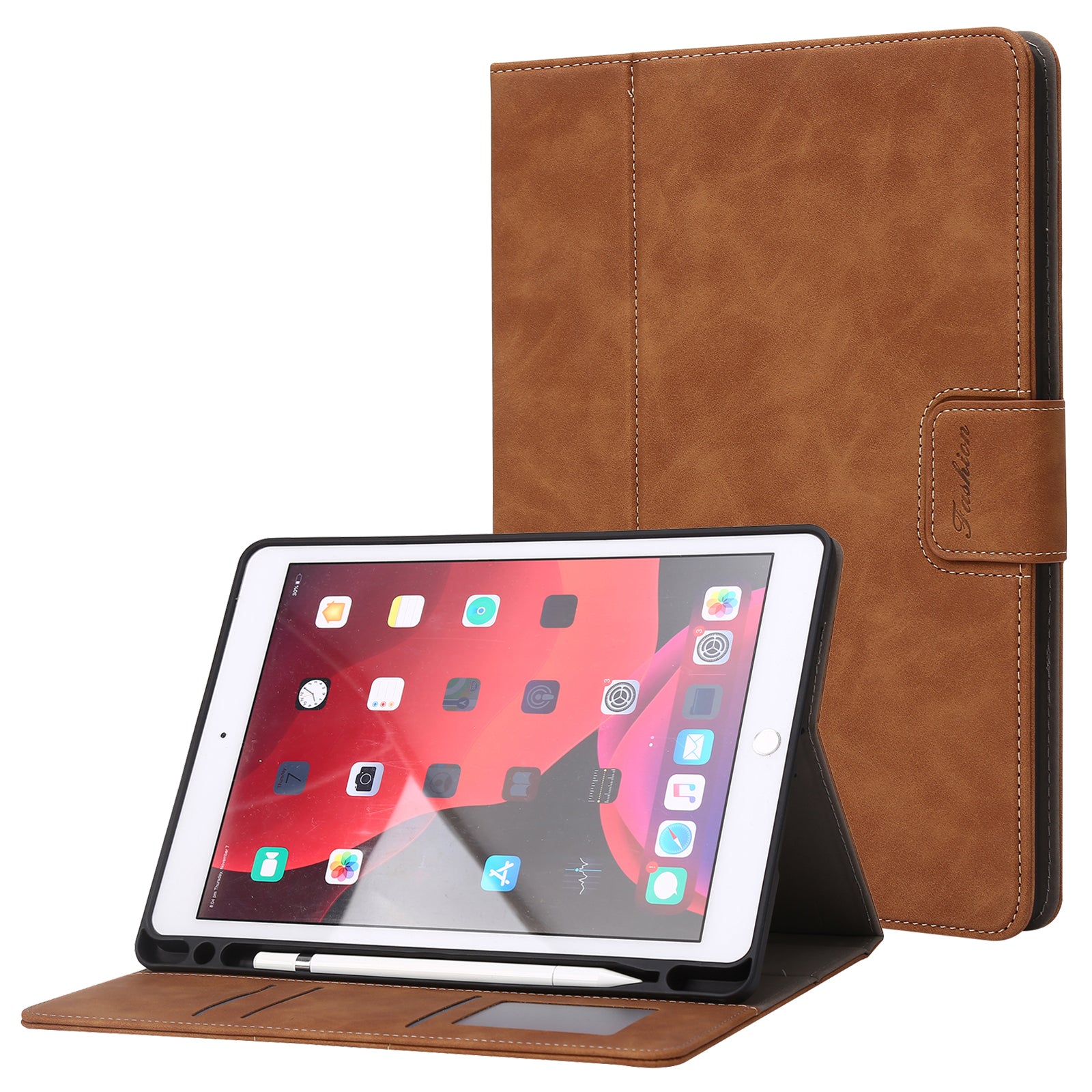 For iPad 10.2 (2021) / (2019) / (2020) / Air 10.5 inch (2019) Case Wallet Calf Texture Tablet Cover with Pens Slot
