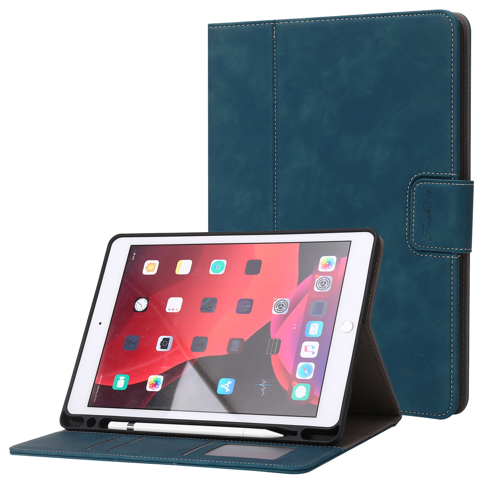 For iPad 10.2 (2021) / (2019) / (2020) / Air 10.5 inch (2019) Case Wallet Calf Texture Tablet Cover with Pens Slot