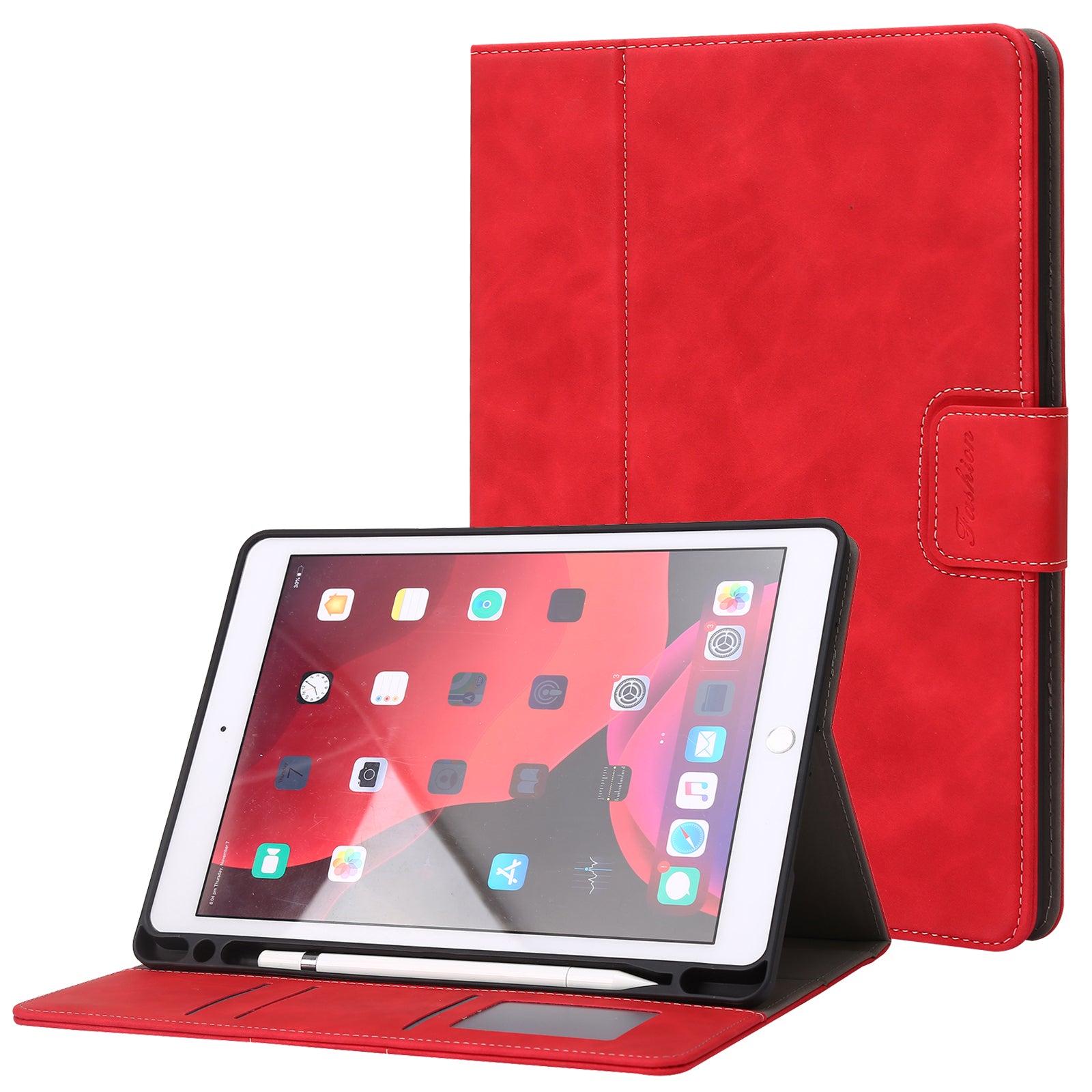 For iPad 10.2 (2021) / (2019) / (2020) / Air 10.5 inch (2019) Case Wallet Calf Texture Tablet Cover with Pens Slot