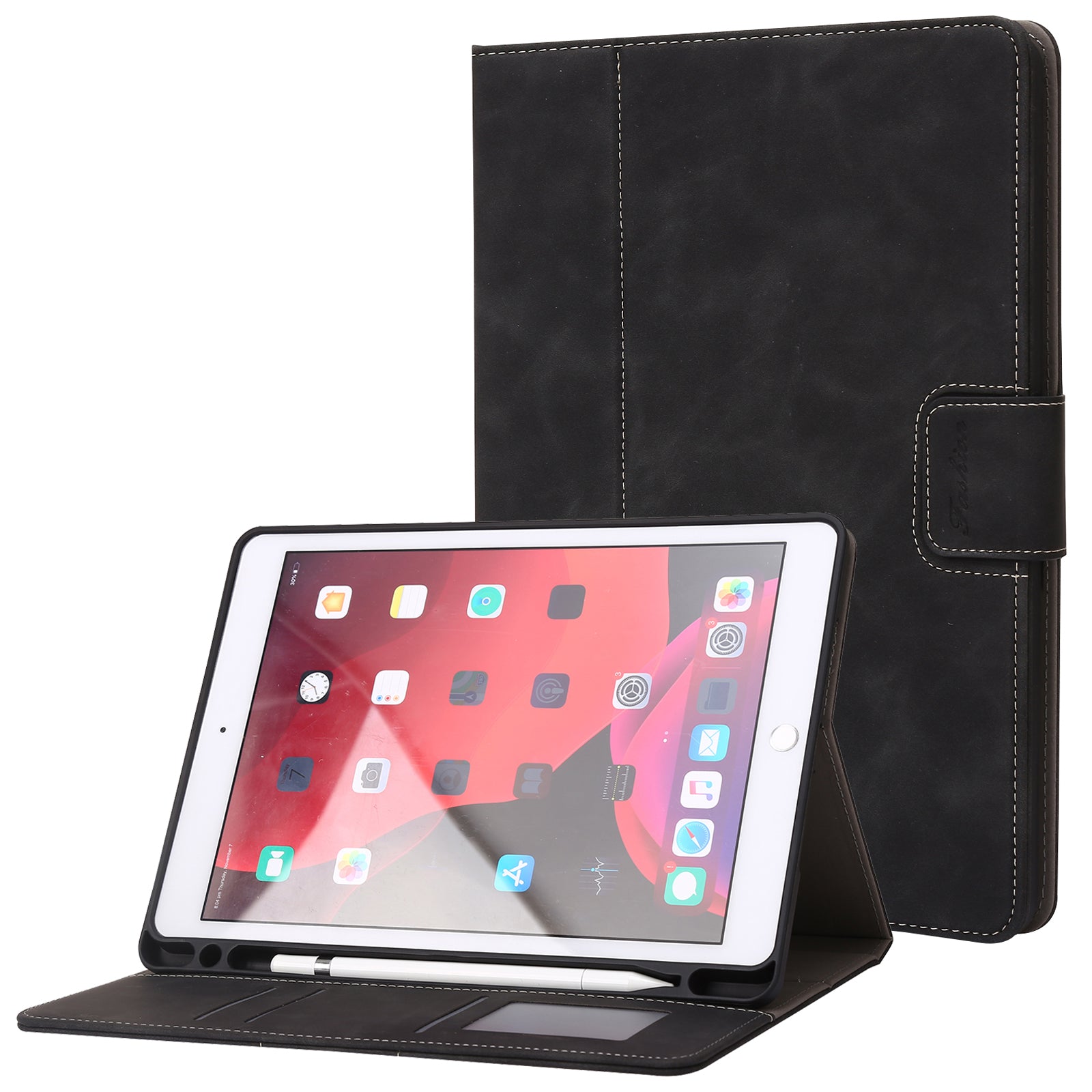 For iPad 10.2 (2021) / (2019) / (2020) / Air 10.5 inch (2019) Case Wallet Calf Texture Tablet Cover with Pens Slot