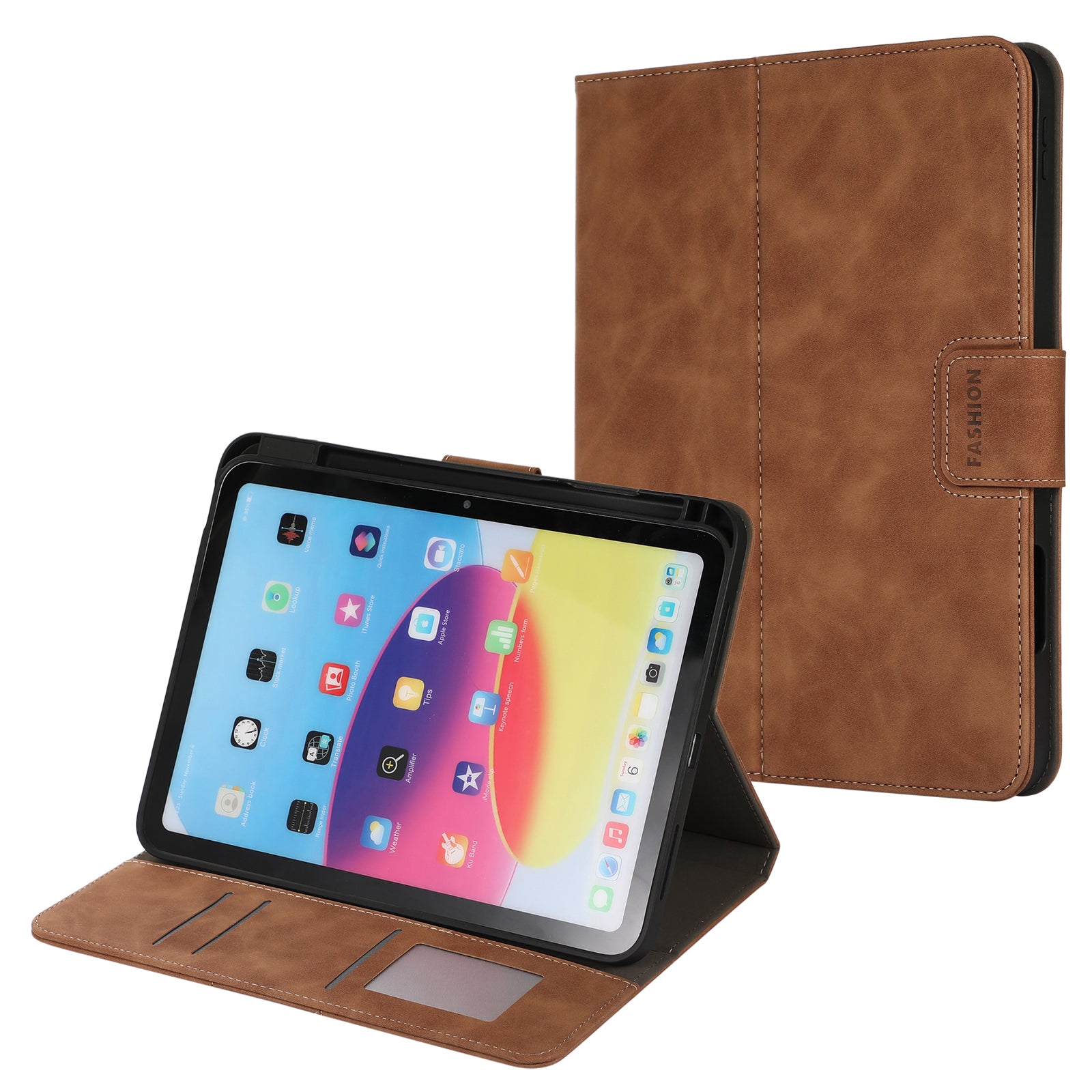 For iPad 10.9 (2022) Case Leather Flip Wallet Tablet Cover with Pens Slot
