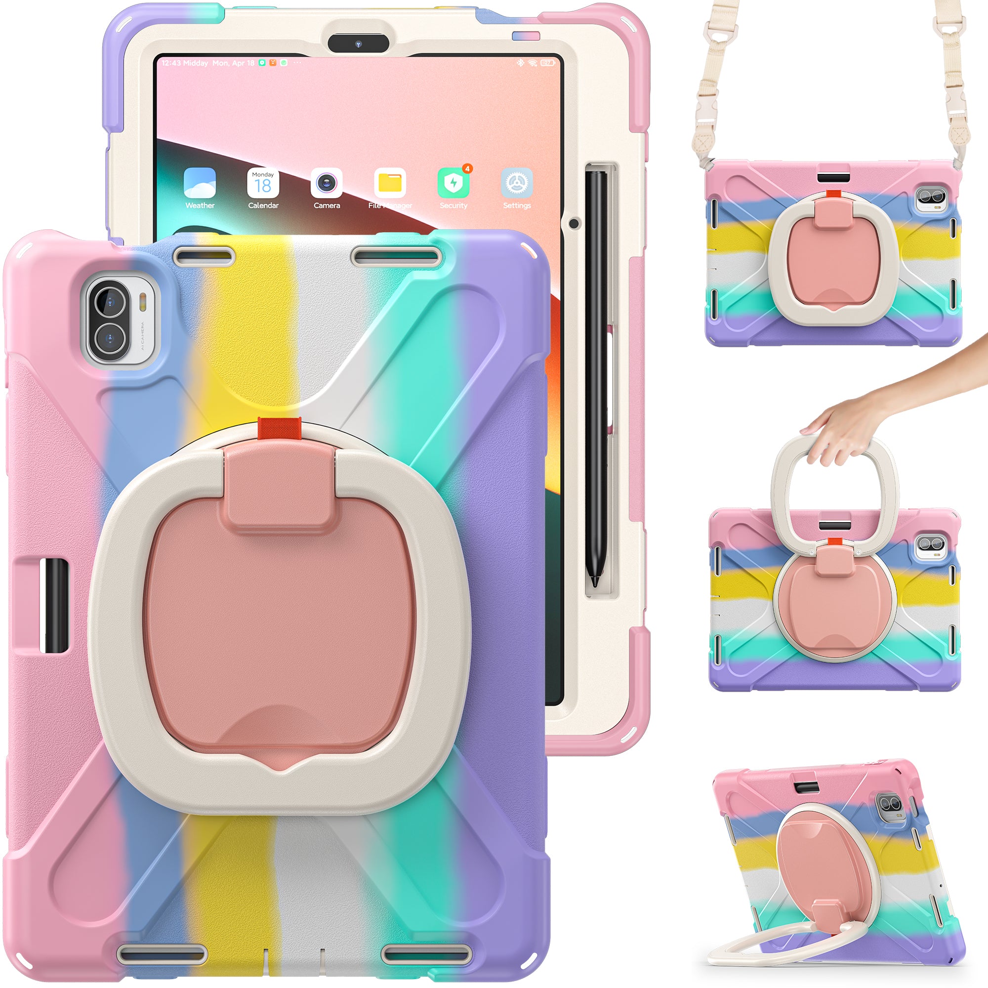 For Xiaomi Pad 5 Case PC+Silicone Shockproof Tablet Cover with Rotating Kickstand / Shoulder Strap