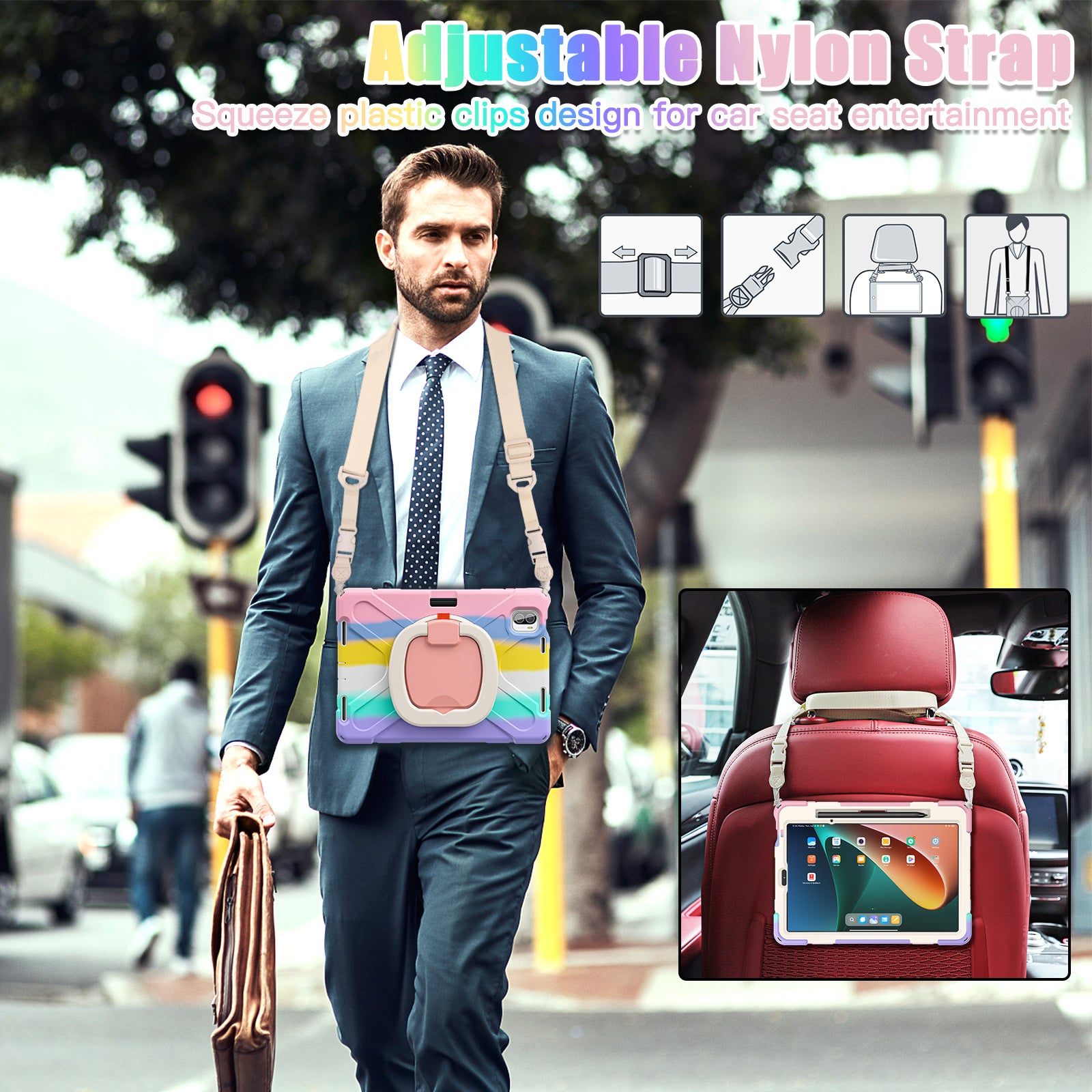 For Xiaomi Pad 5 Case PC+Silicone Shockproof Tablet Cover with Rotating Kickstand / Shoulder Strap