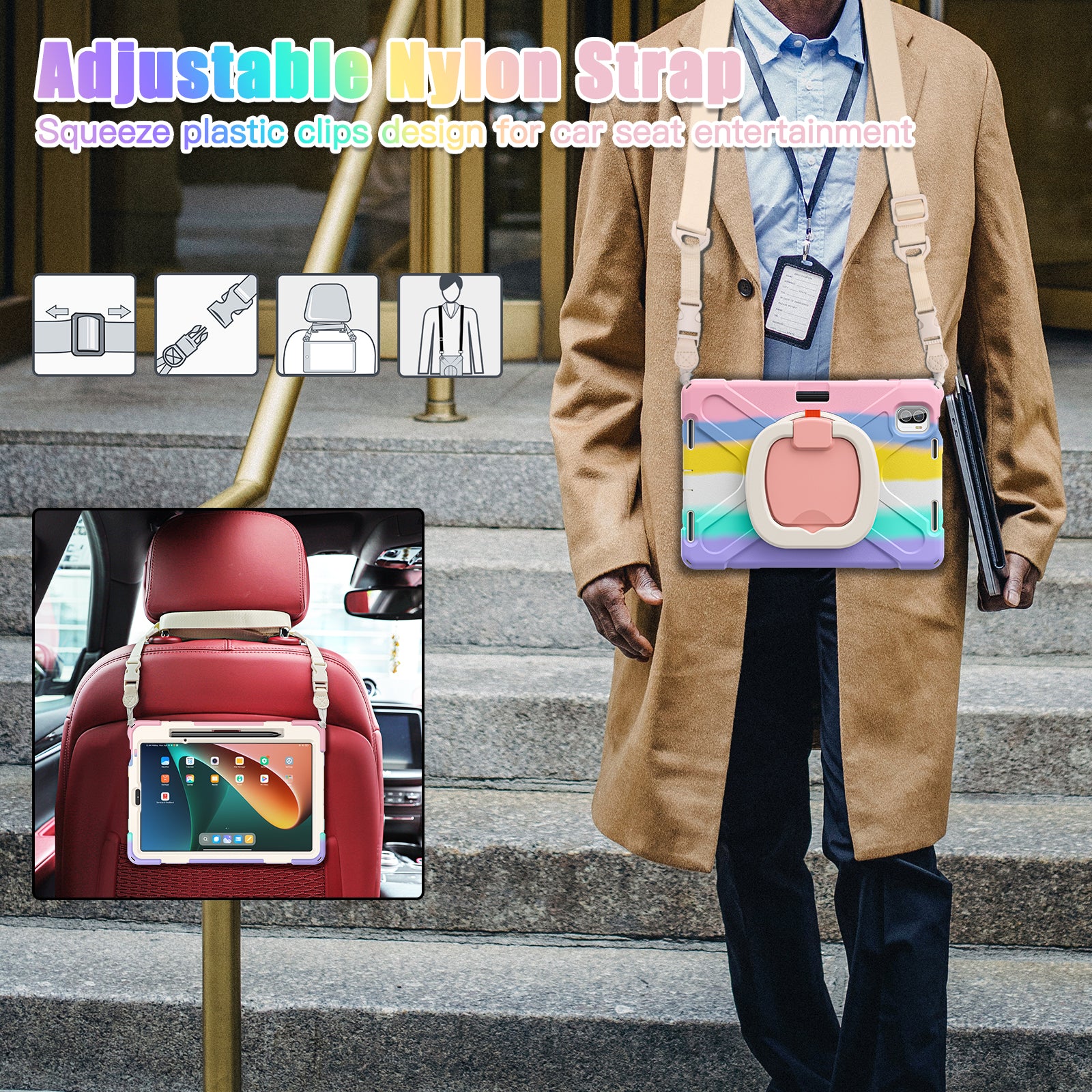 For Xiaomi Pad 5 Case PC+Silicone Shockproof Tablet Cover with Rotating Kickstand / Shoulder Strap