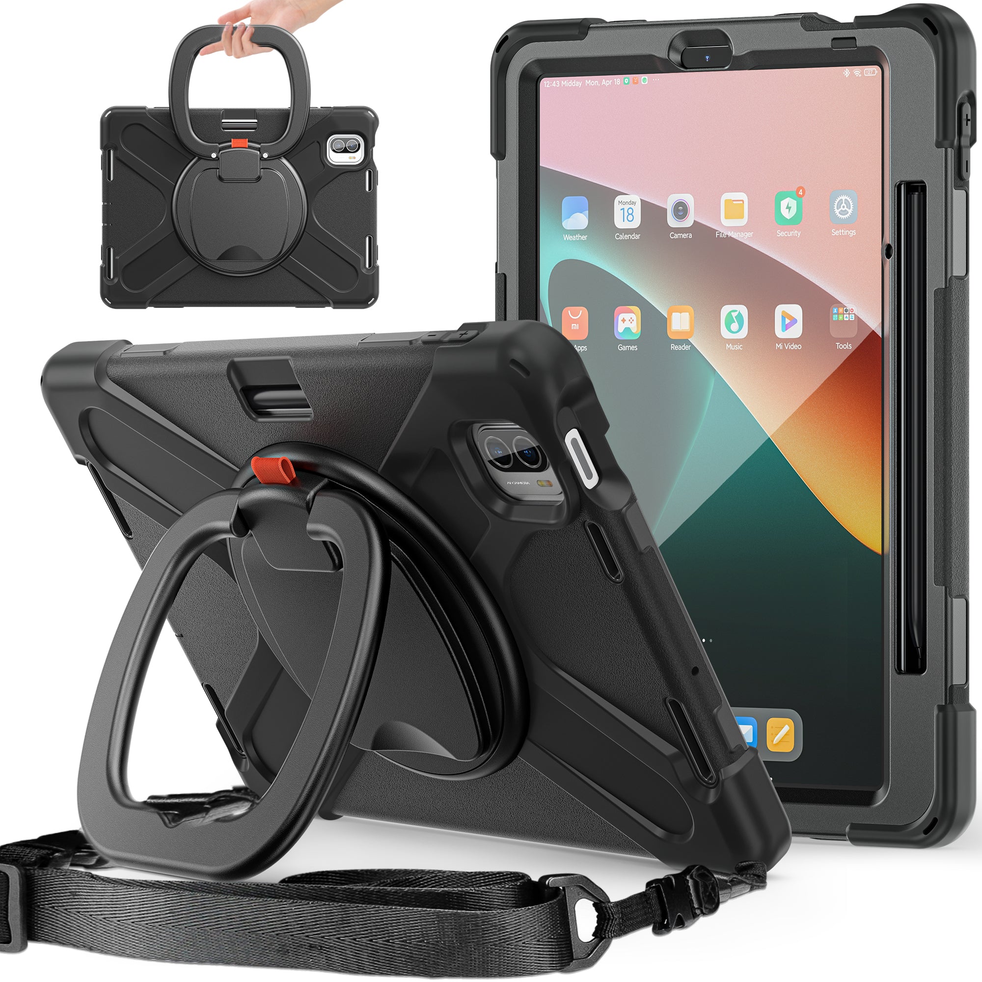 For Xiaomi Pad 5 Case PC+Silicone Shockproof Tablet Cover with Rotating Kickstand / Shoulder Strap