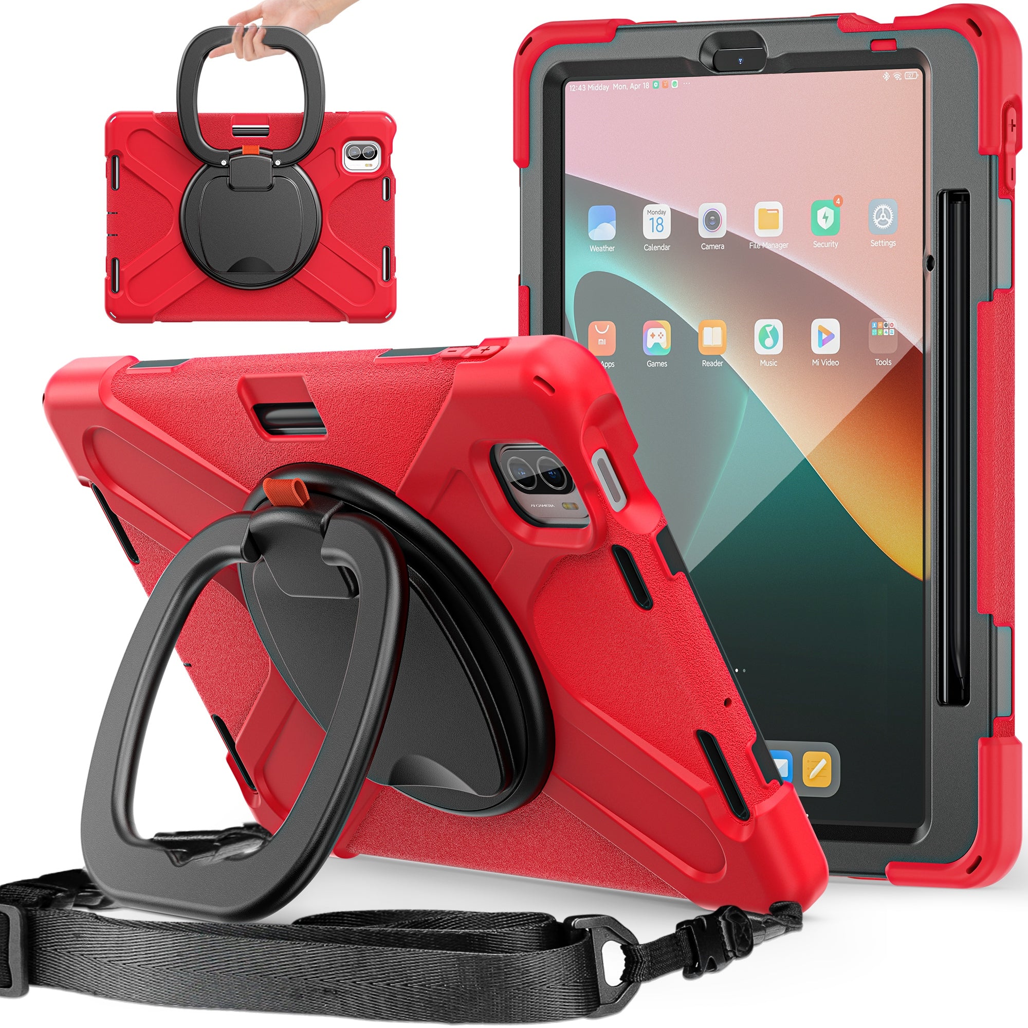 For Xiaomi Pad 5 Case PC+Silicone Shockproof Tablet Cover with Rotating Kickstand / Shoulder Strap