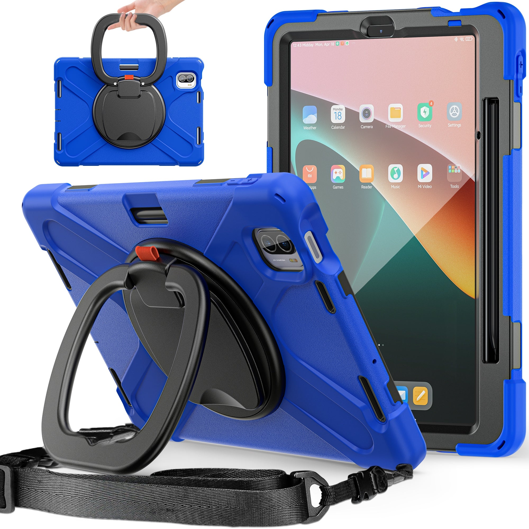 For Xiaomi Pad 5 Case PC+Silicone Shockproof Tablet Cover with Rotating Kickstand / Shoulder Strap