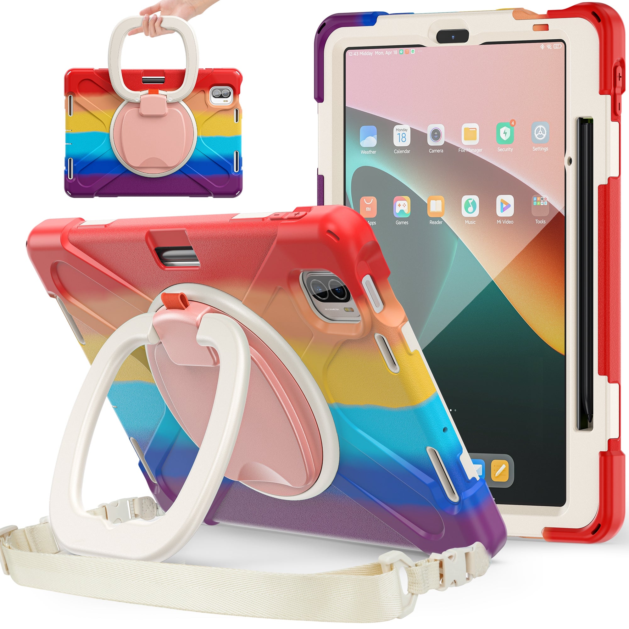For Xiaomi Pad 5 Case PC+Silicone Shockproof Tablet Cover with Rotating Kickstand / Shoulder Strap