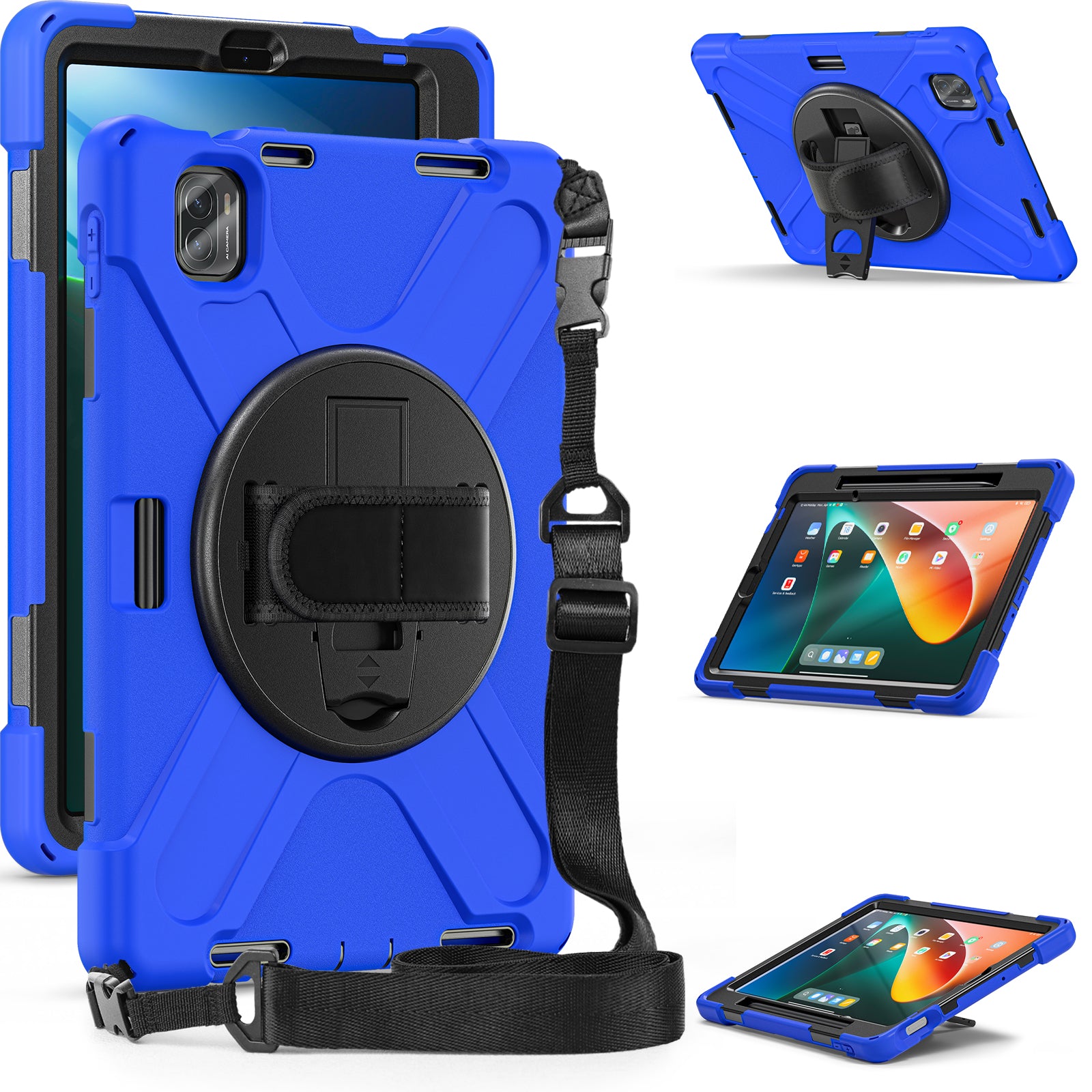 For Xiaomi Pad 5 Case Hand Strap Kickstand PC+Silicone Tablet Cover with Shoulder Strap