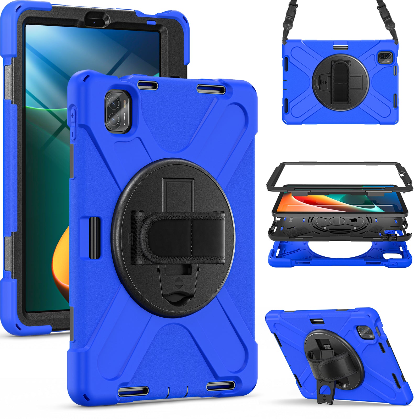 For Xiaomi Pad 5 Case Hand Strap Kickstand PC+Silicone Tablet Cover with Shoulder Strap