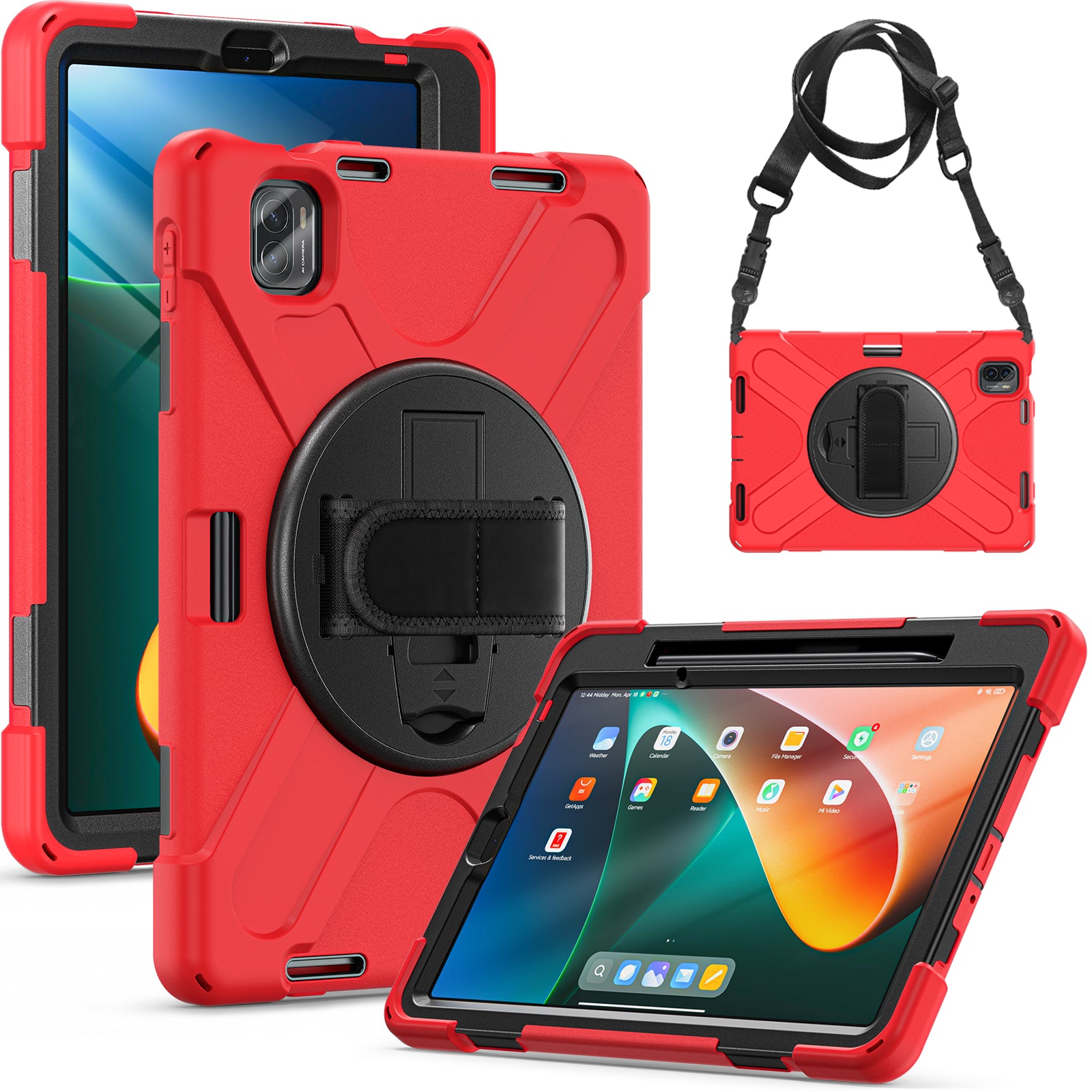 For Xiaomi Pad 5 Case Hand Strap Kickstand PC+Silicone Tablet Cover with Shoulder Strap