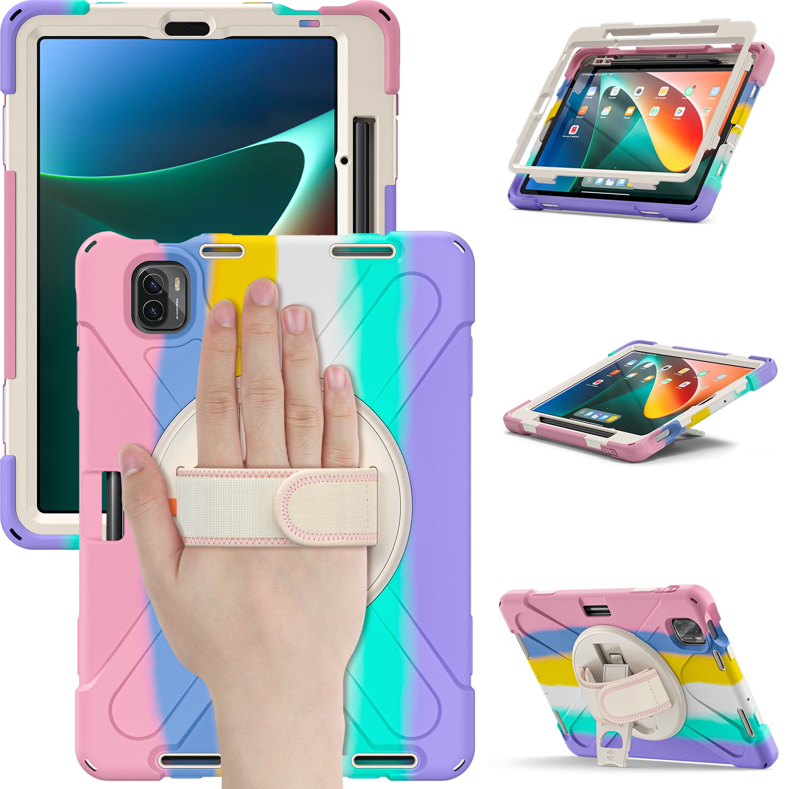 For Xiaomi Pad 5 / Pad 5 Pro Case Kickstand PC+Silicone Rugged Tablet Cover with Hand Strap