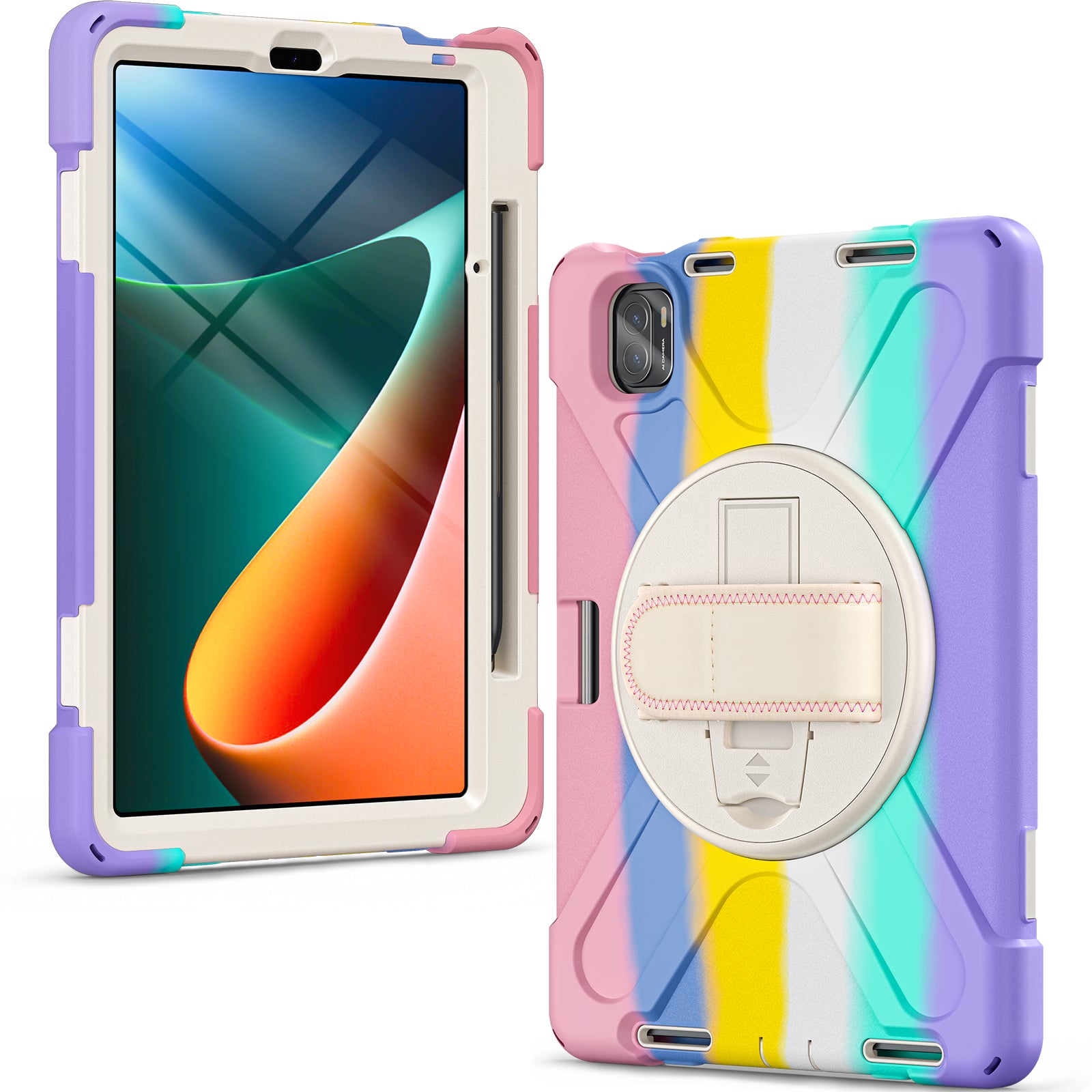For Xiaomi Pad 5 / Pad 5 Pro Case Kickstand PC+Silicone Rugged Tablet Cover with Hand Strap