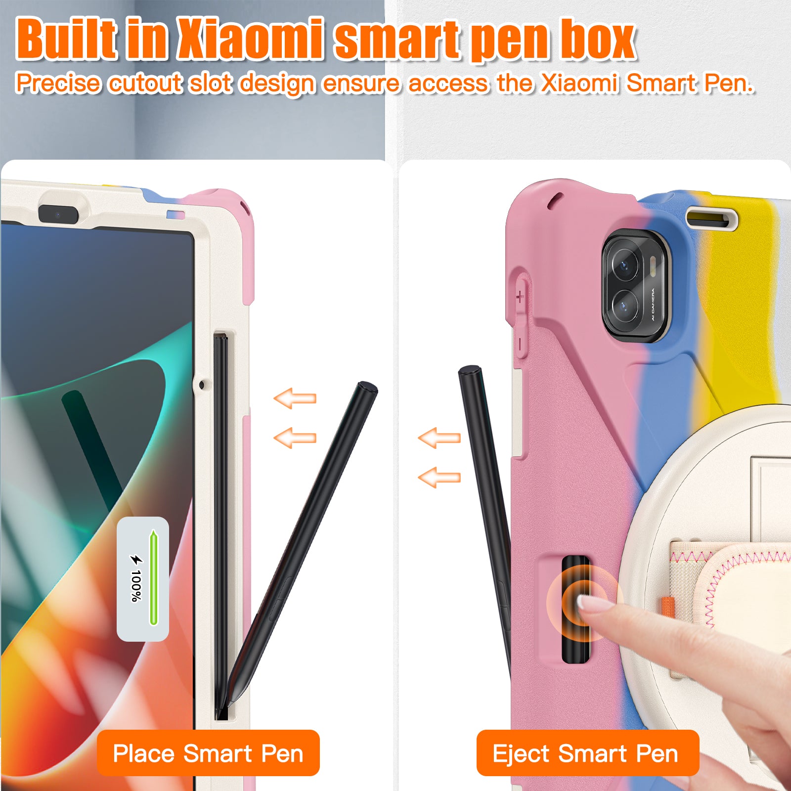 For Xiaomi Pad 5 / Pad 5 Pro Case Kickstand PC+Silicone Rugged Tablet Cover with Hand Strap
