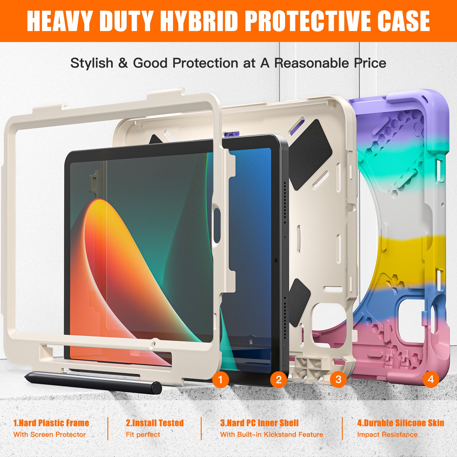 For Xiaomi Pad 5 / Pad 5 Pro Case Kickstand PC+Silicone Rugged Tablet Cover with Hand Strap