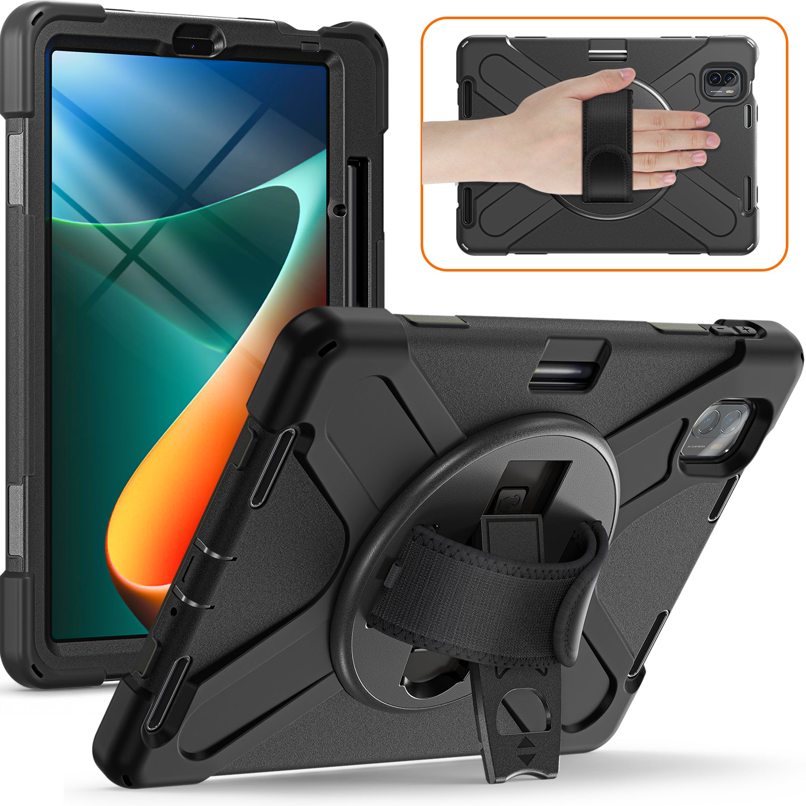 For Xiaomi Pad 5 / Pad 5 Pro Case Kickstand PC+Silicone Rugged Tablet Cover with Hand Strap