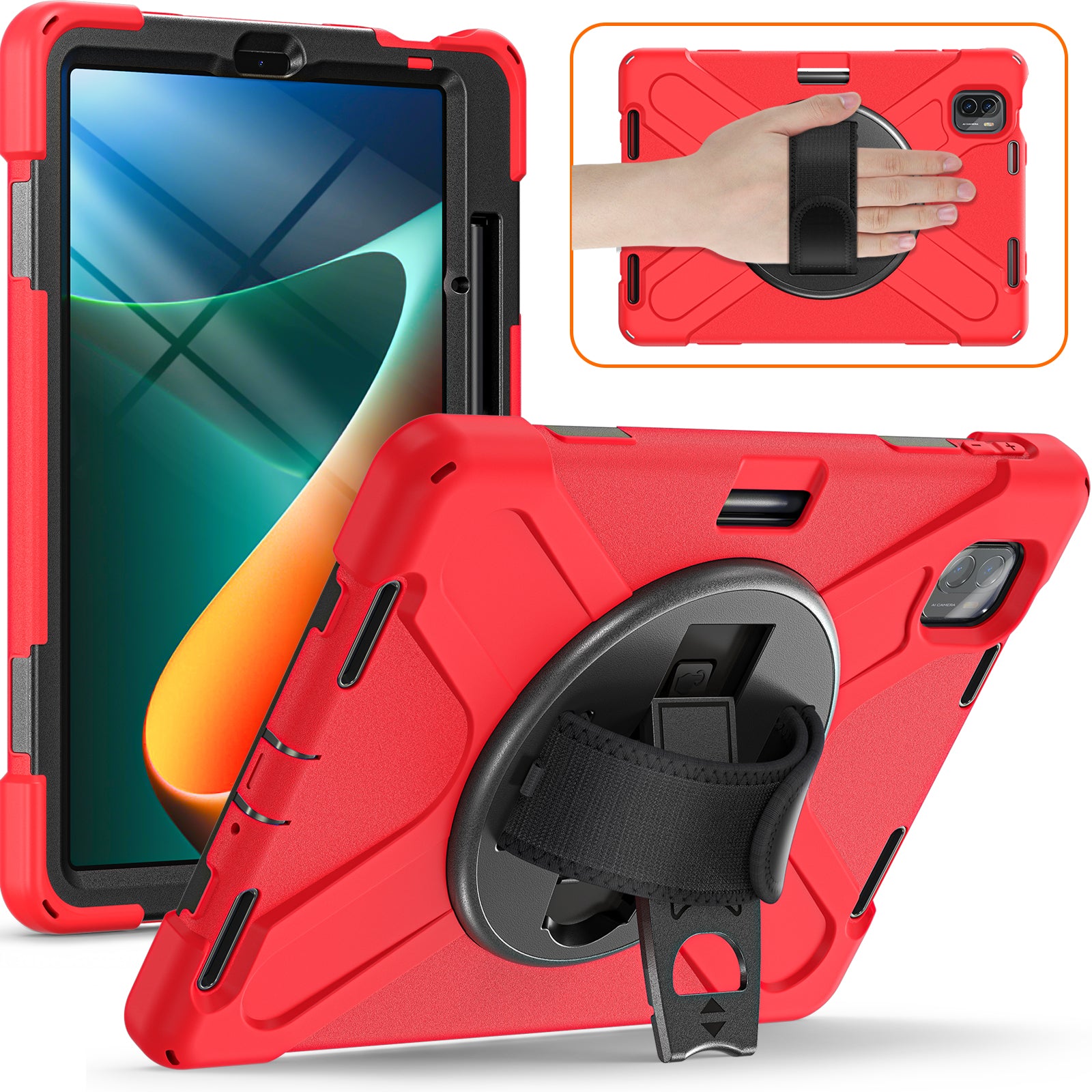 For Xiaomi Pad 5 / Pad 5 Pro Case Kickstand PC+Silicone Rugged Tablet Cover with Hand Strap