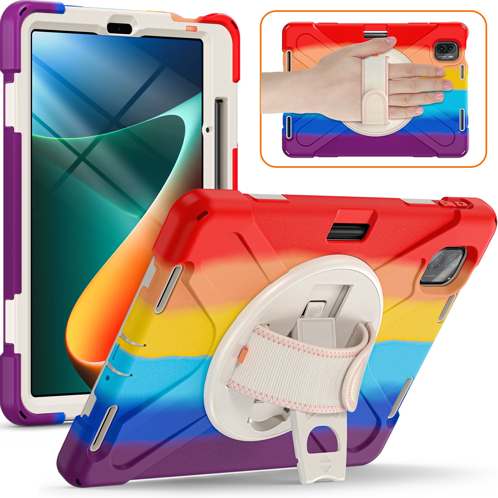 For Xiaomi Pad 5 / Pad 5 Pro Case Kickstand PC+Silicone Rugged Tablet Cover with Hand Strap