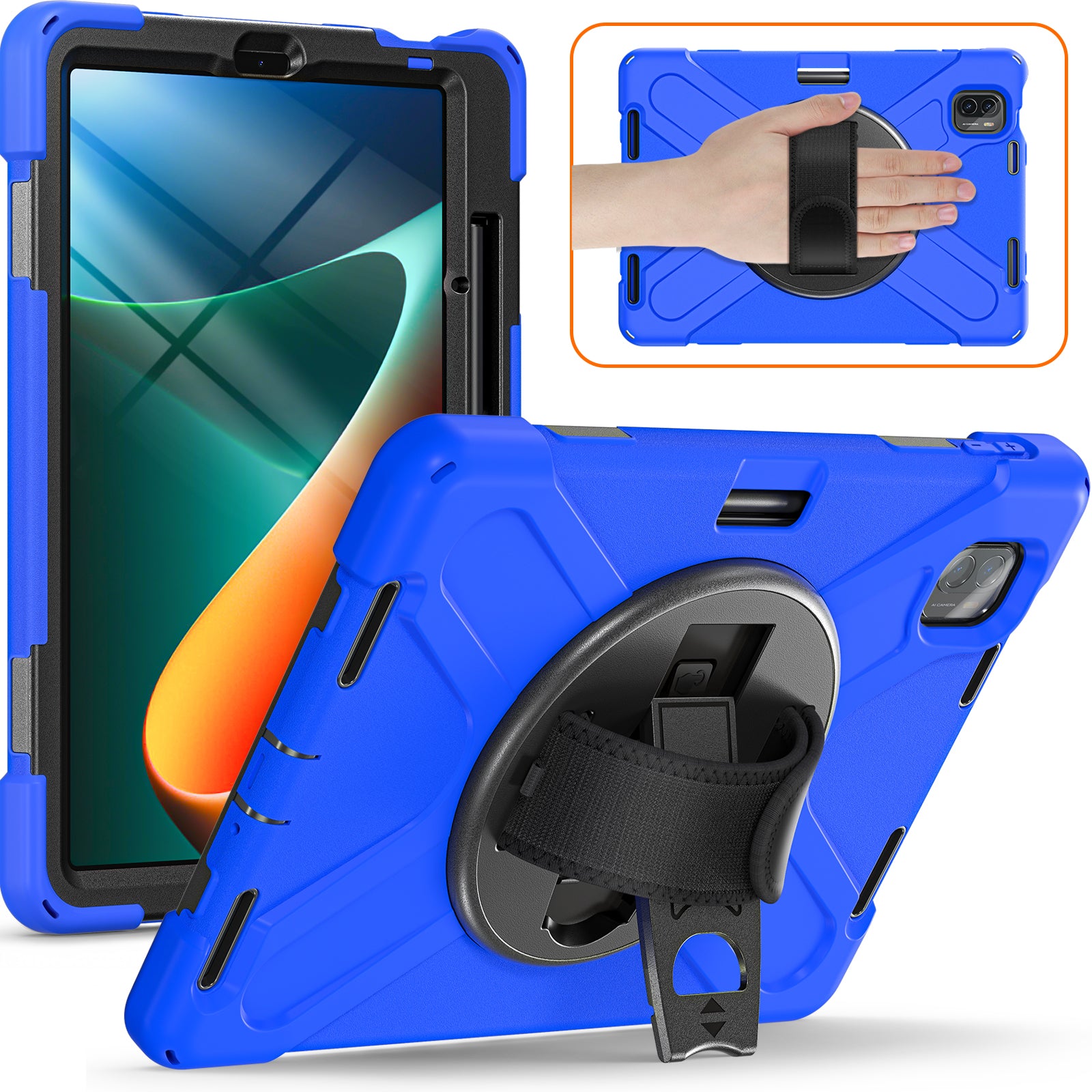 For Xiaomi Pad 5 / Pad 5 Pro Case Kickstand PC+Silicone Rugged Tablet Cover with Hand Strap