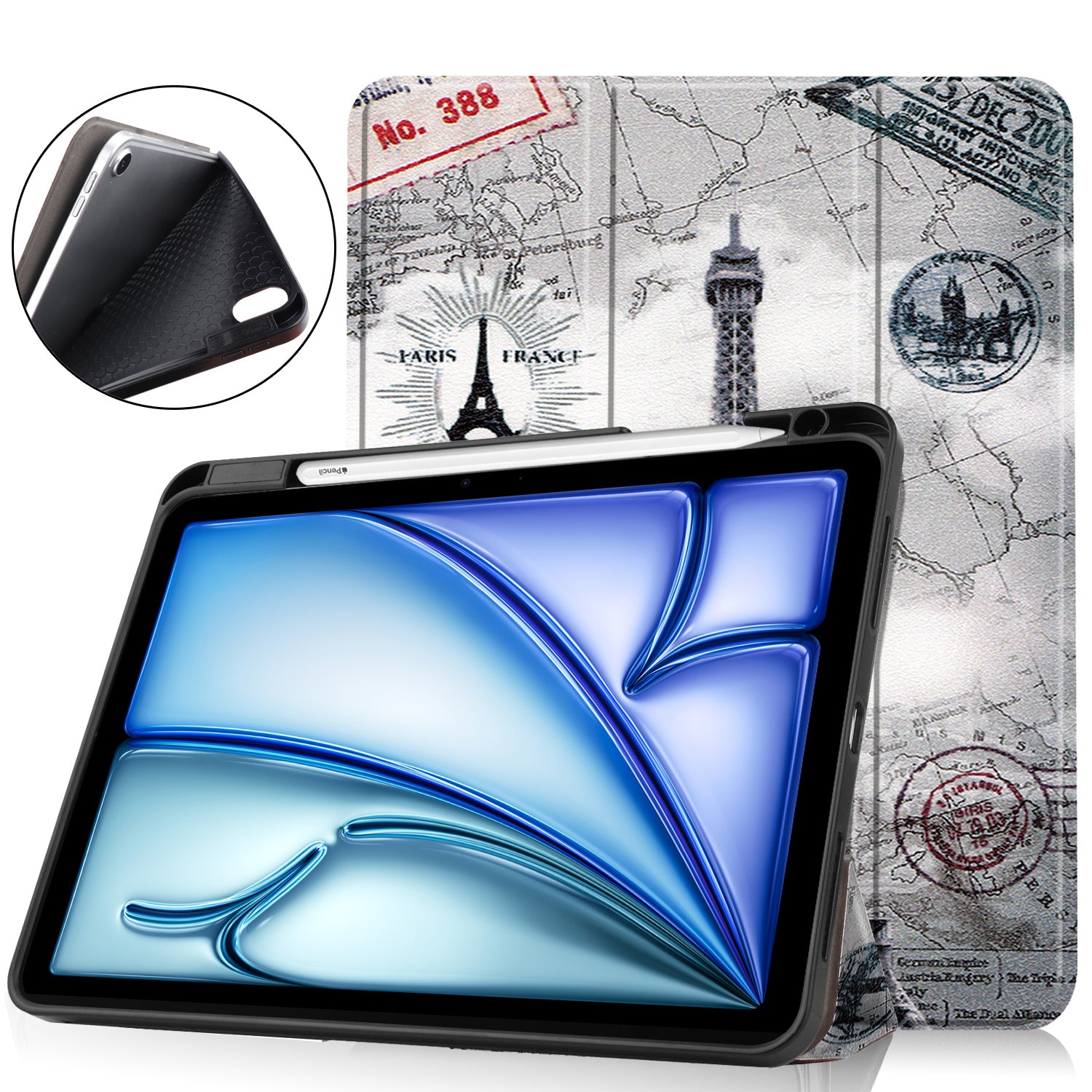 For iPad Air 11 (2024) Case Pattern Printing Protective Cover with Pen Slot and Tri-fold Stand