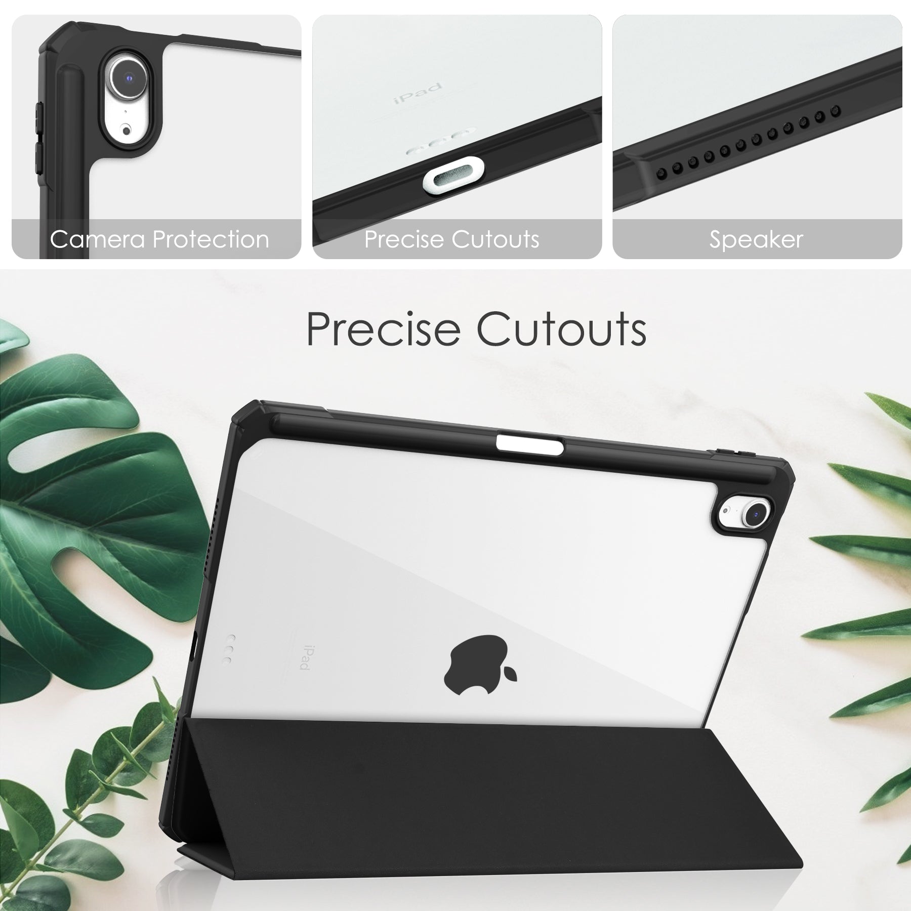 For iPad Air 11 (2024) Clear Case PU Leather Auto Wake Sleep Protective Cover with Pen Slot