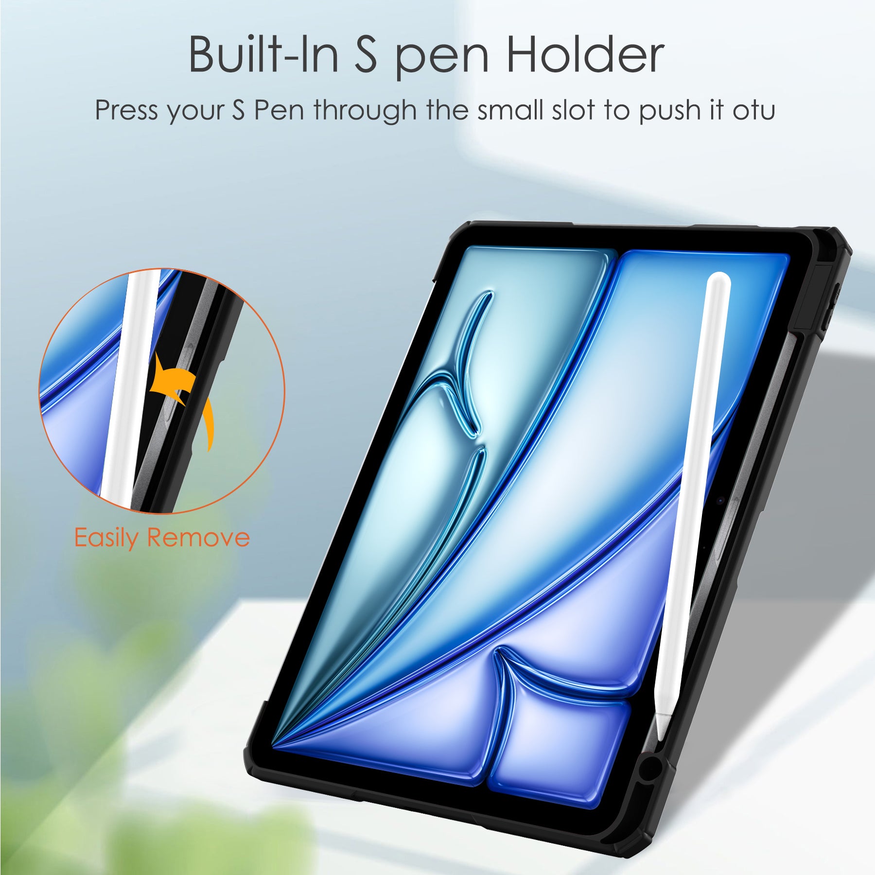For iPad Air 11 (2024) Clear Case PU Leather Auto Wake Sleep Protective Cover with Pen Slot