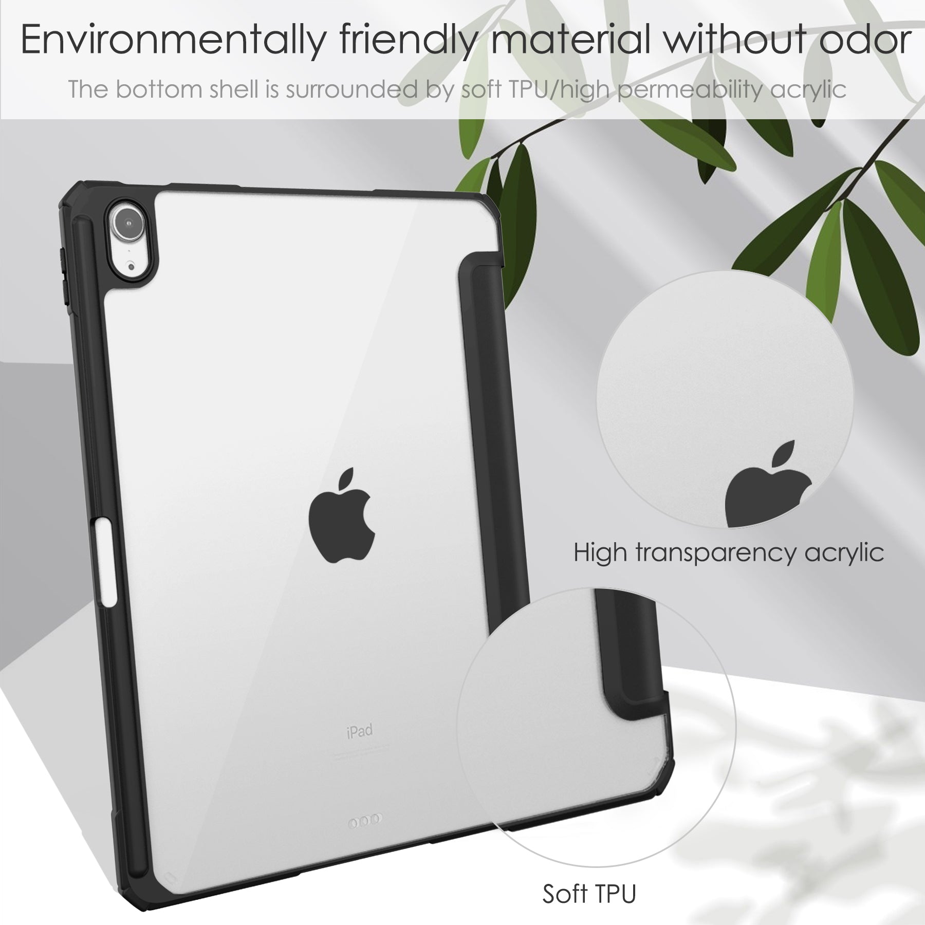 For iPad Air 11 (2024) Clear Case PU Leather Auto Wake Sleep Protective Cover with Pen Slot