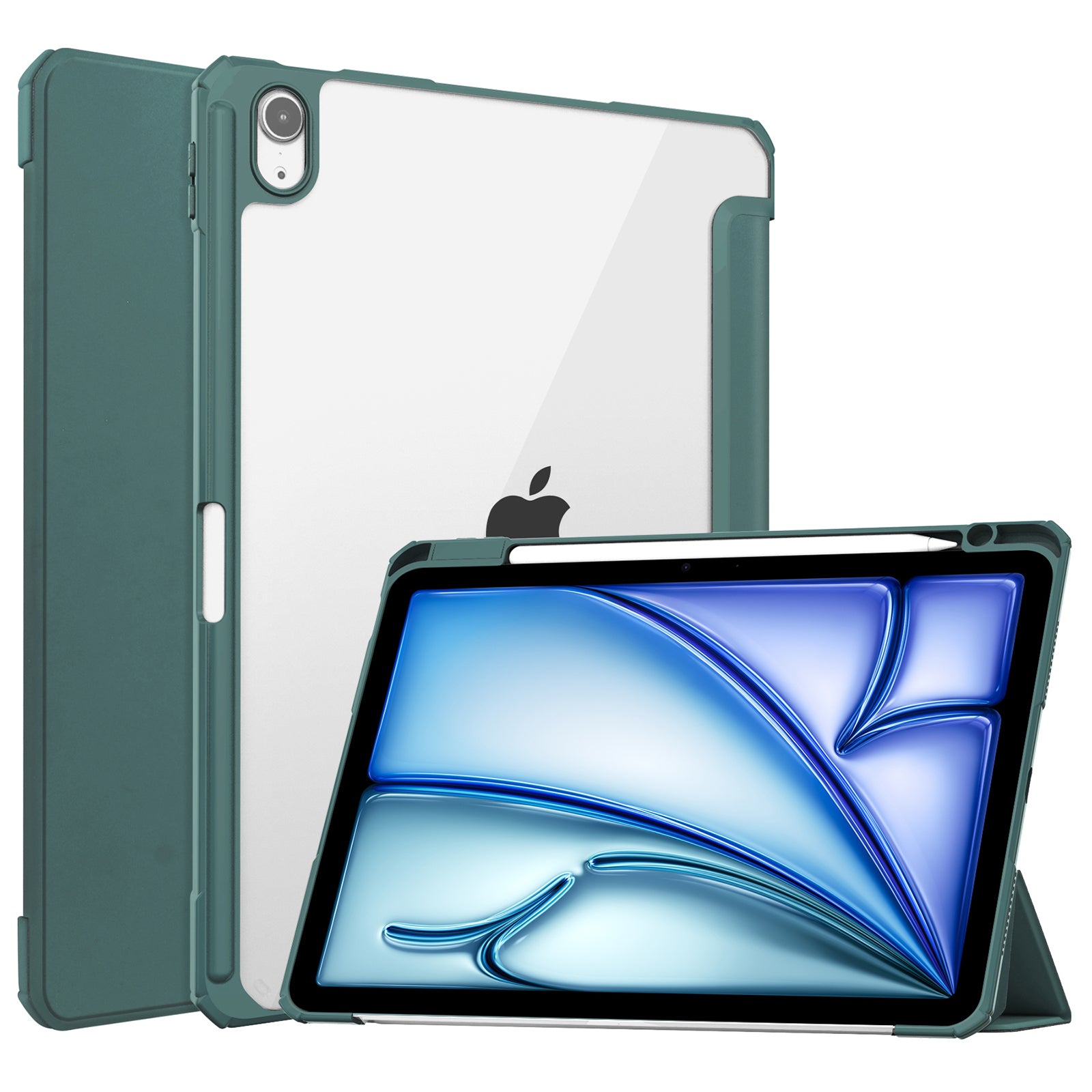 For iPad Air 11 (2024) Clear Case PU Leather Auto Wake Sleep Protective Cover with Pen Slot