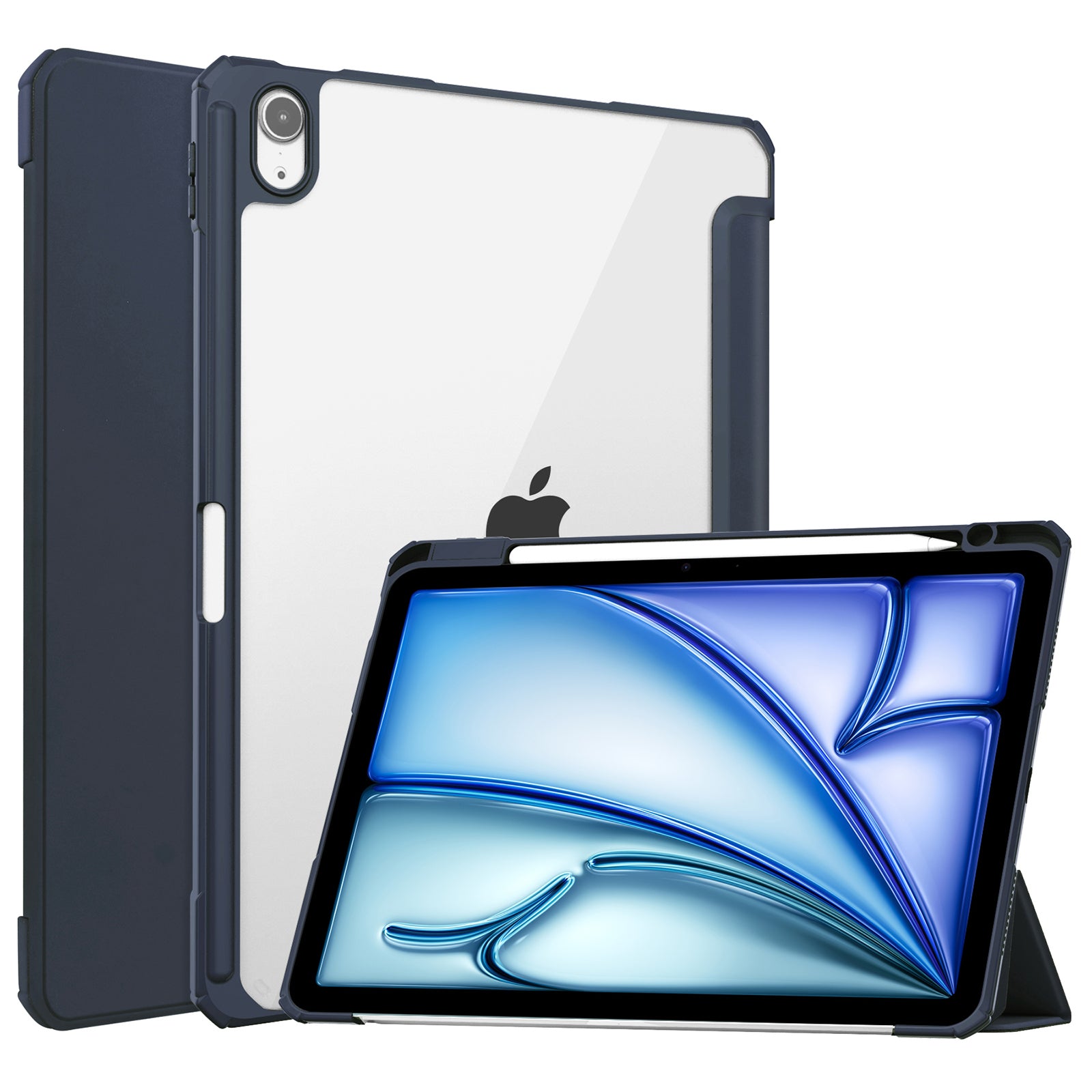 For iPad Air 11 (2024) Clear Case PU Leather Auto Wake Sleep Protective Cover with Pen Slot