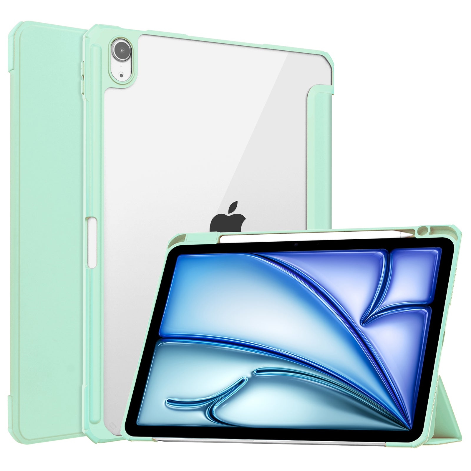 For iPad Air 11 (2024) Clear Case PU Leather Auto Wake Sleep Protective Cover with Pen Slot