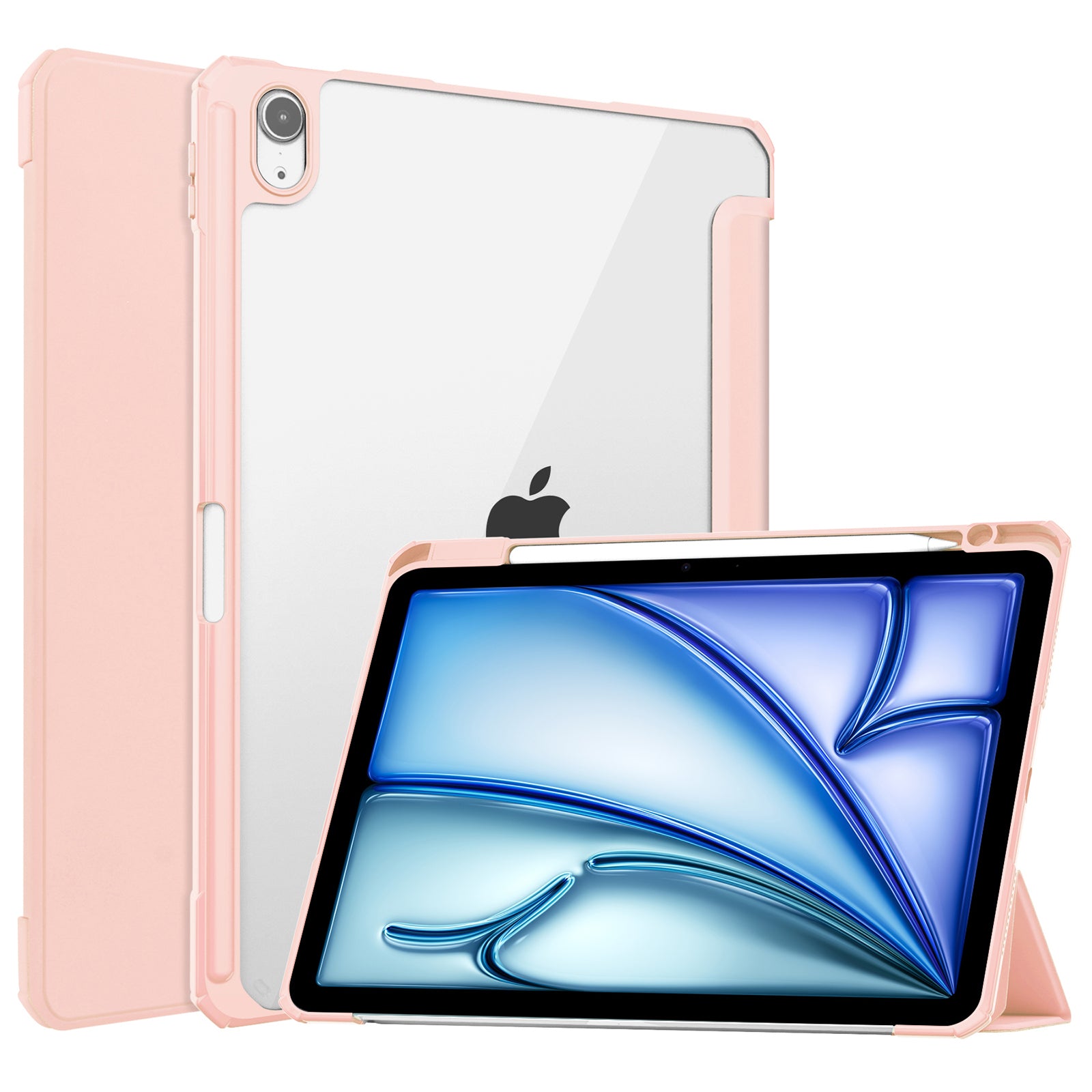 For iPad Air 11 (2024) Clear Case PU Leather Auto Wake Sleep Protective Cover with Pen Slot