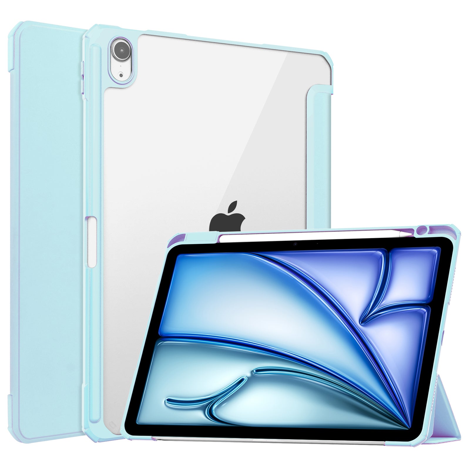 For iPad Air 11 (2024) Clear Case PU Leather Auto Wake Sleep Protective Cover with Pen Slot