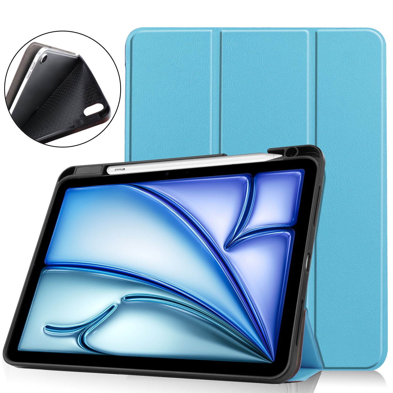 For iPad Air 11 (2024) Case Tri-fold Stand Protective Tablet Cover with Pen Slot