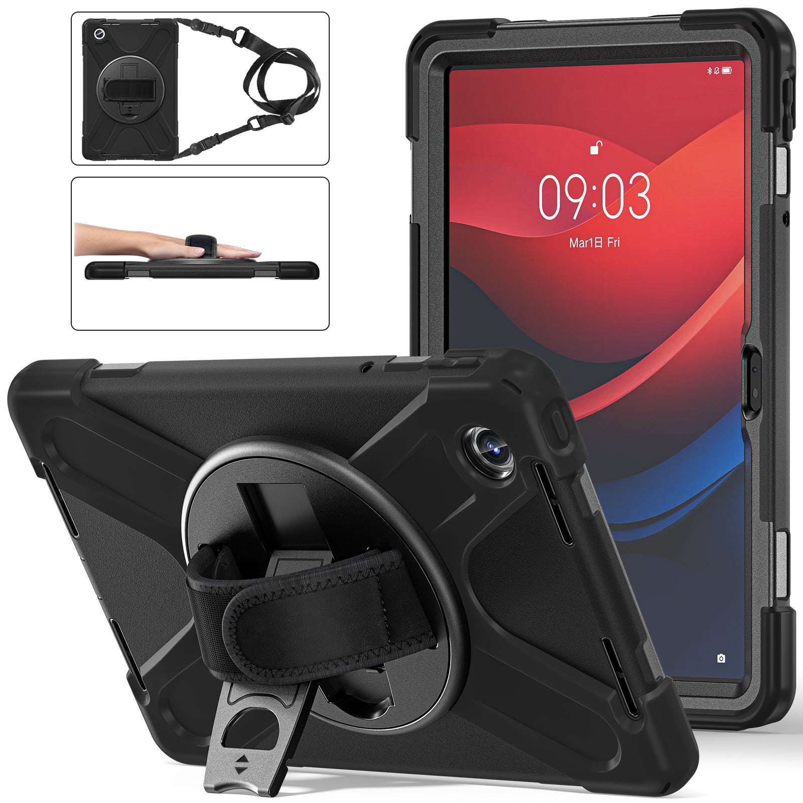 For Lenovo Tab M11 TB-330FU / 331FC / Xiaoxin Pad 11 2024 Case PC+Silicone Tablet Cover with Shoulder Strap
