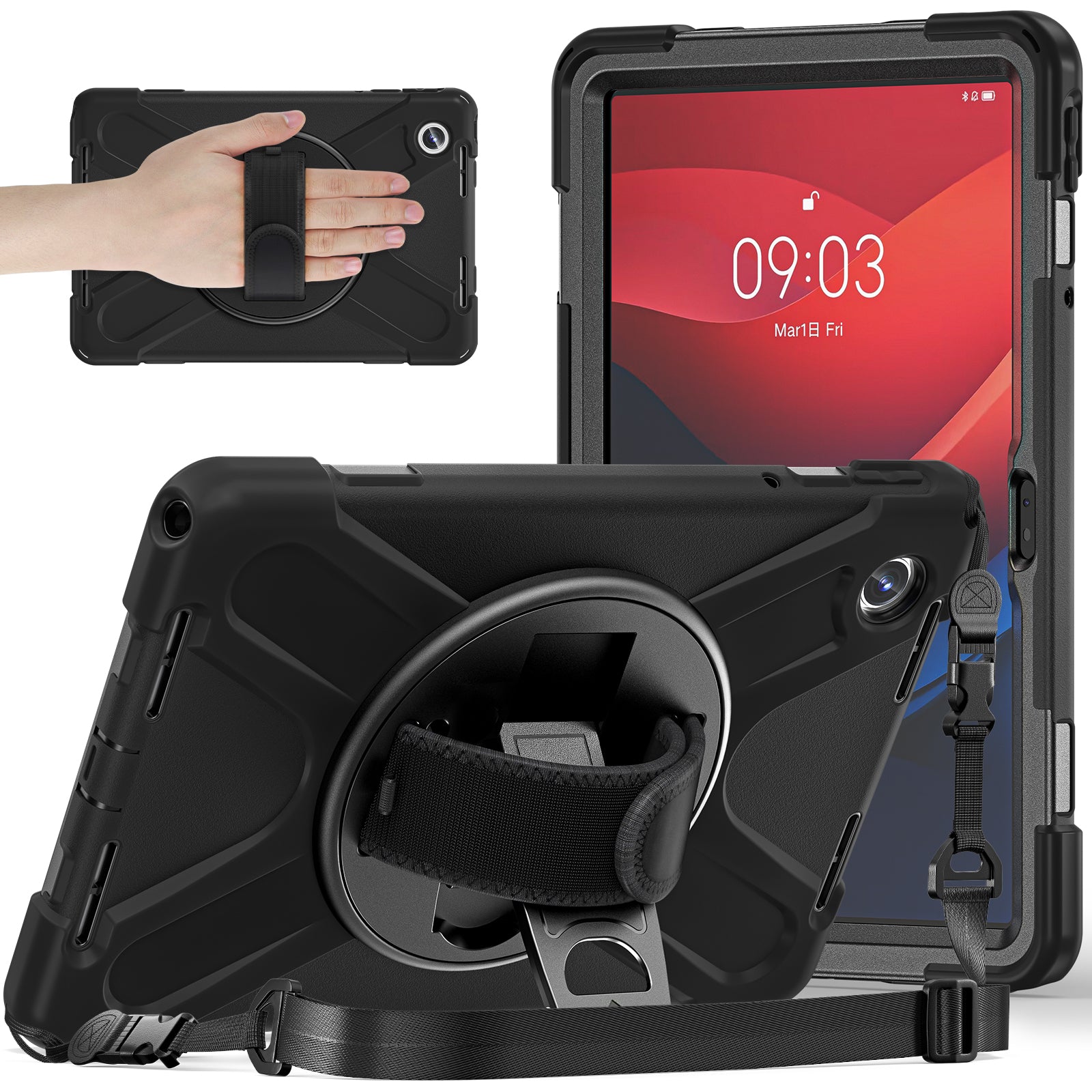 For Lenovo Tab M11 TB-330FU / 331FC / Xiaoxin Pad 11 2024 Case PC+Silicone Tablet Cover with Shoulder Strap