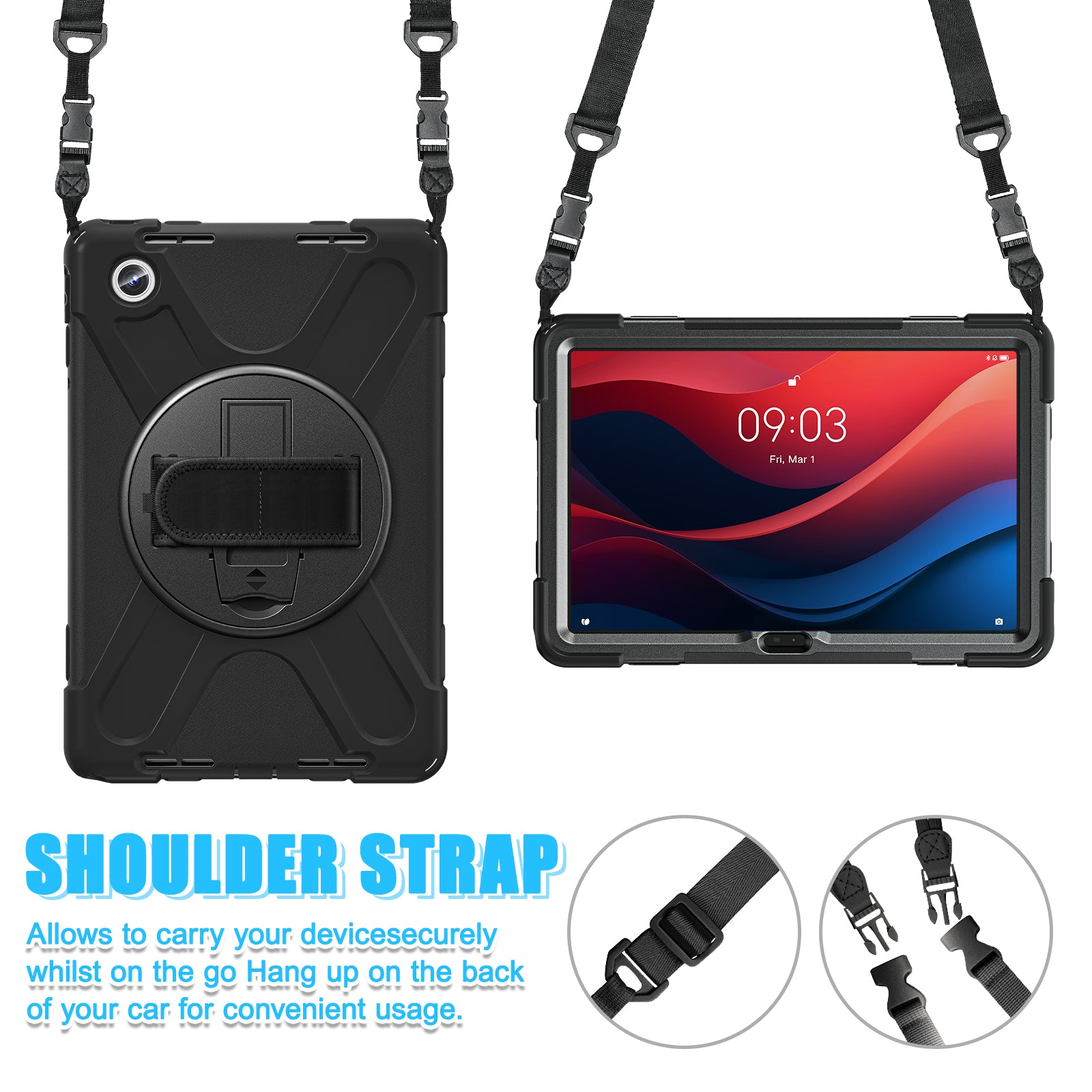 For Lenovo Tab M11 TB-330FU / 331FC / Xiaoxin Pad 11 2024 Case PC+Silicone Tablet Cover with Shoulder Strap