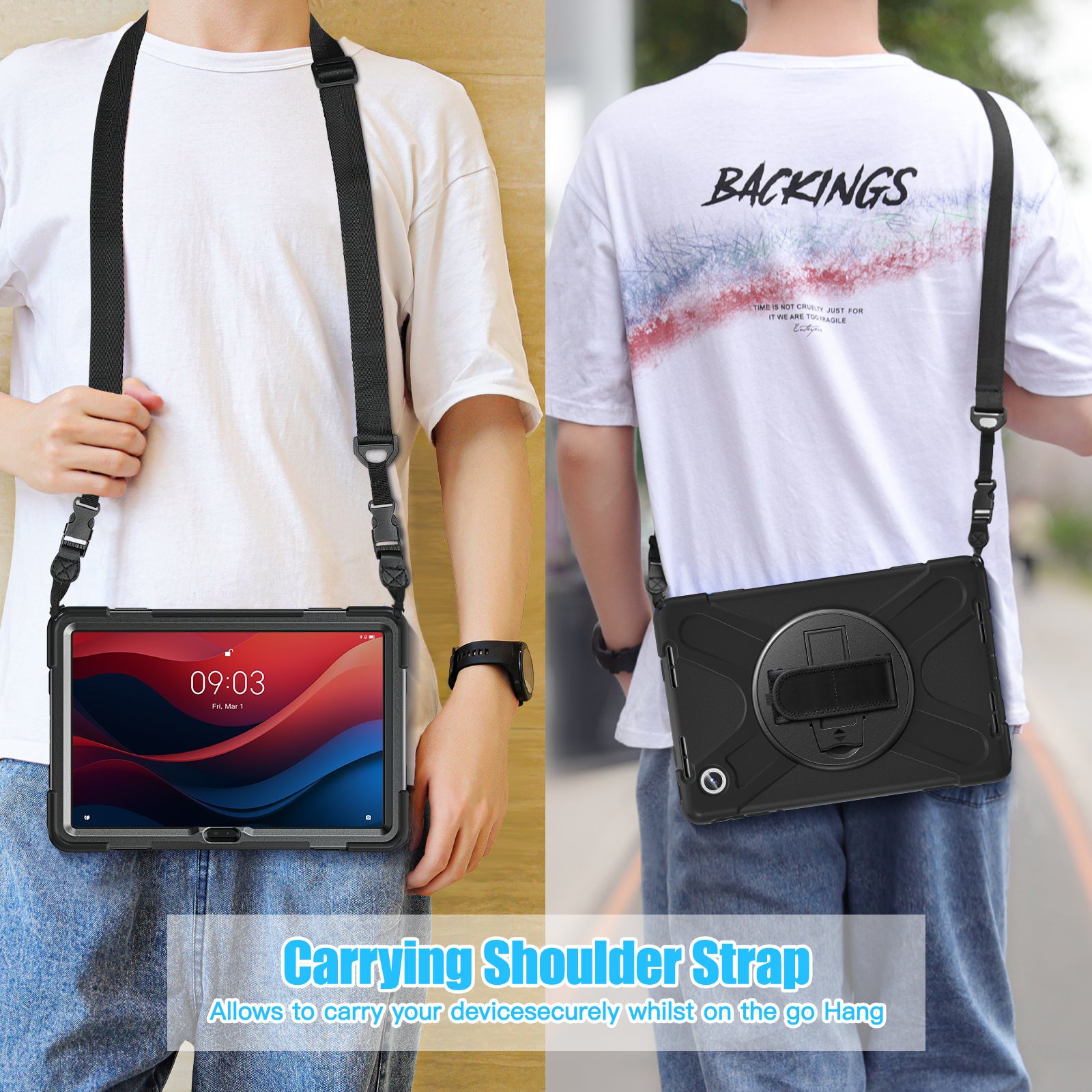 For Lenovo Tab M11 TB-330FU / 331FC / Xiaoxin Pad 11 2024 Case PC+Silicone Tablet Cover with Shoulder Strap