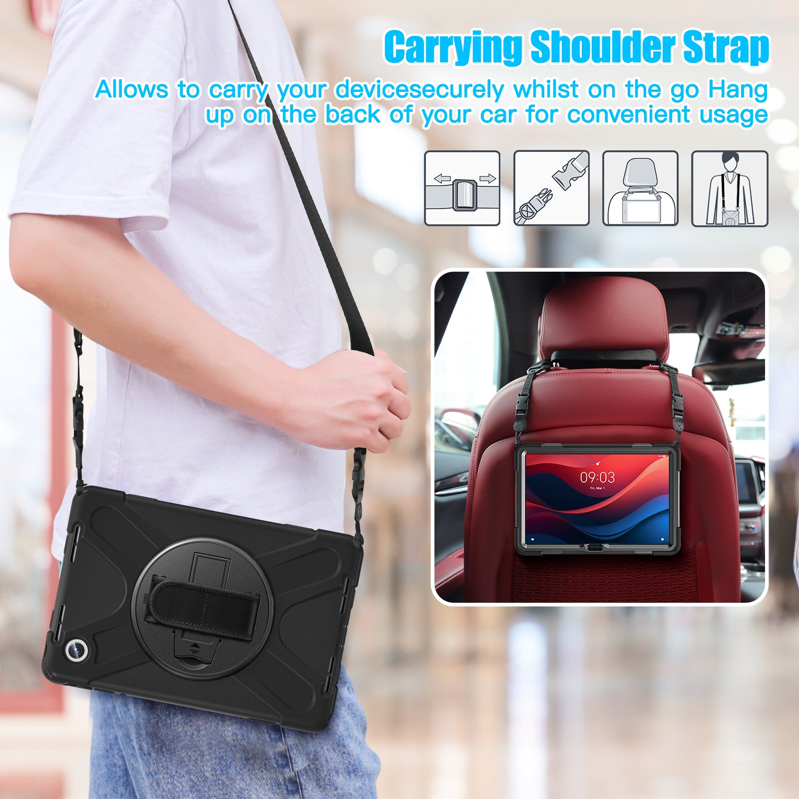 For Lenovo Tab M11 TB-330FU / 331FC / Xiaoxin Pad 11 2024 Case PC+Silicone Tablet Cover with Shoulder Strap