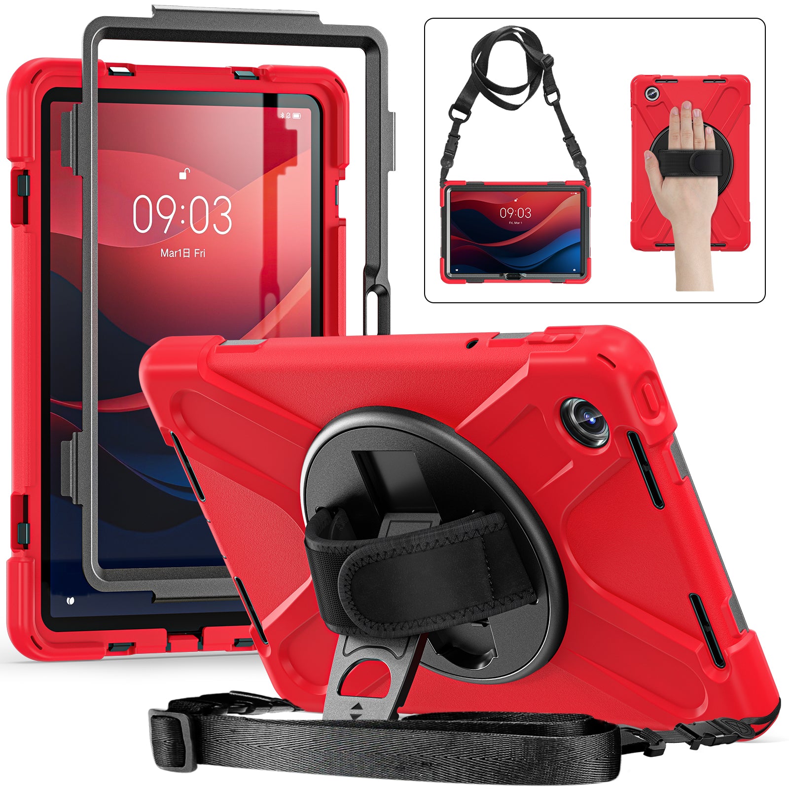 For Lenovo Tab M11 TB-330FU / 331FC / Xiaoxin Pad 11 2024 Case PC+Silicone Tablet Cover with Shoulder Strap