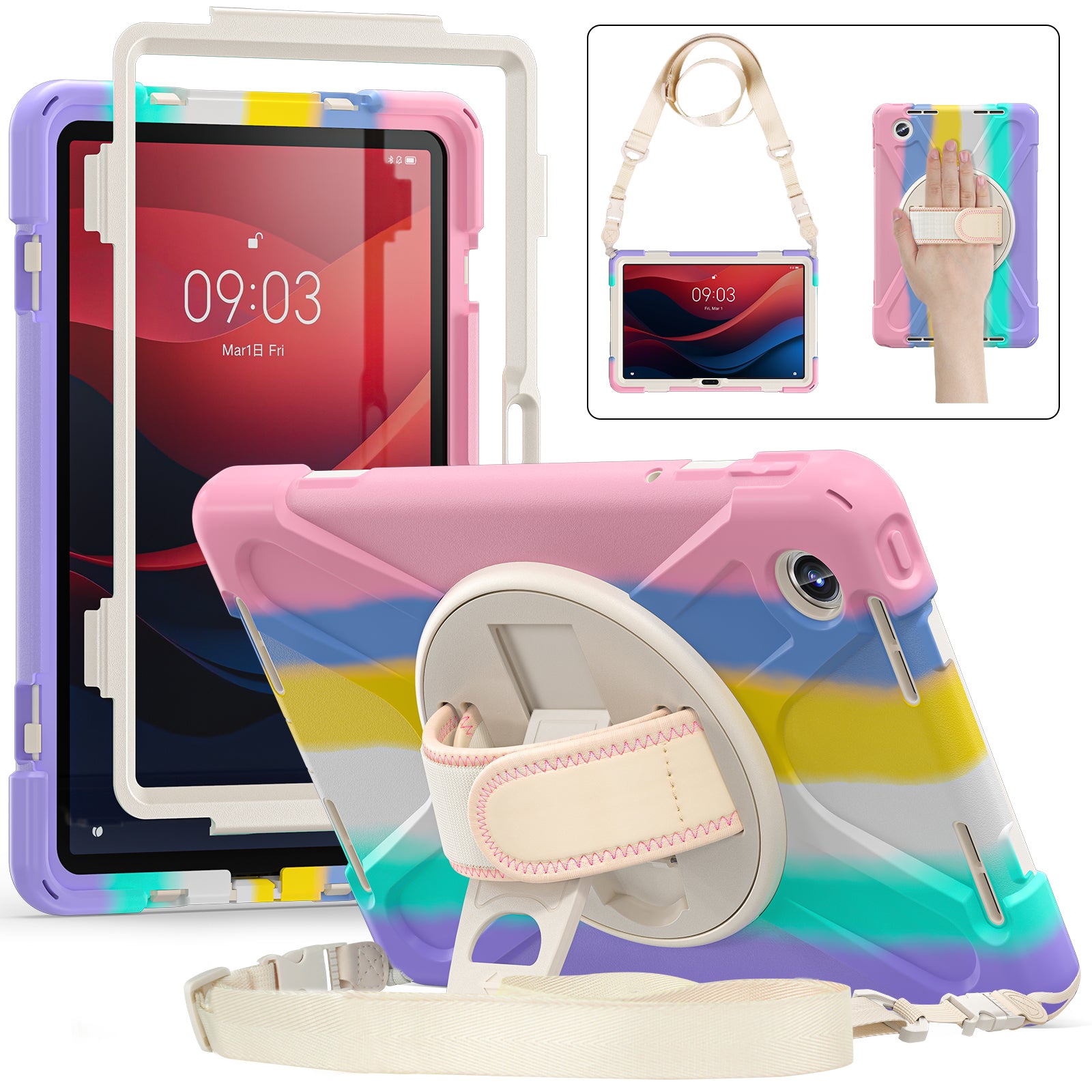 For Lenovo Tab M11 TB-330FU / 331FC / Xiaoxin Pad 11 2024 Case PC+Silicone Tablet Cover with Shoulder Strap